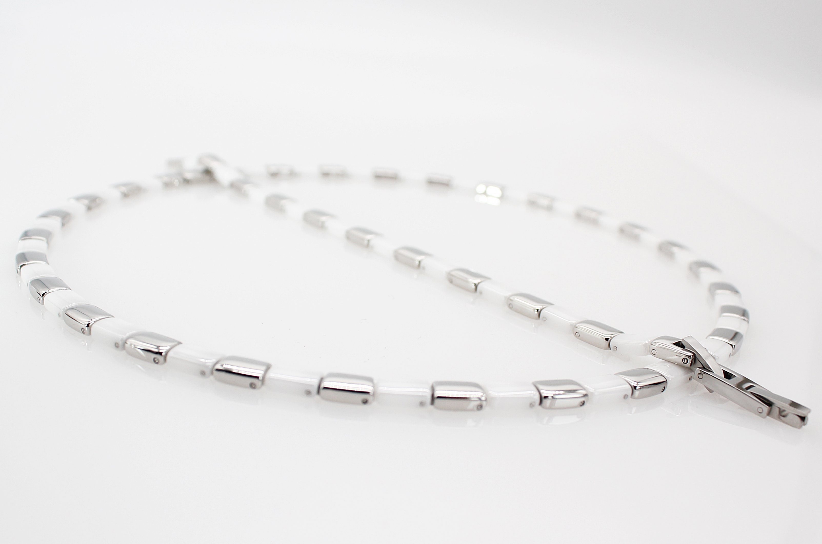 Collier-Set weißer mit 19 Geschenkschachtel cm, mm), aus (Kettenlänge Edelstahl Armbandlänge 6 Breite Armband Keramik 48,5 cm, silberfarbenem ELLAWIL inklusive Halskette