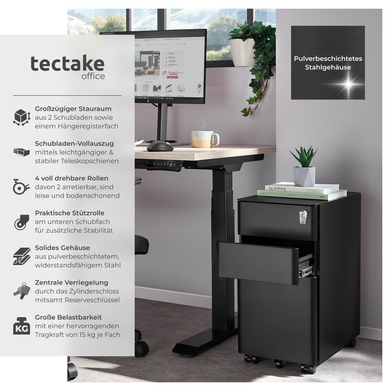 tectake Rollcontainer Aktenrollschrank, aus pulverbeschichtetem Stahl günstig online kaufen