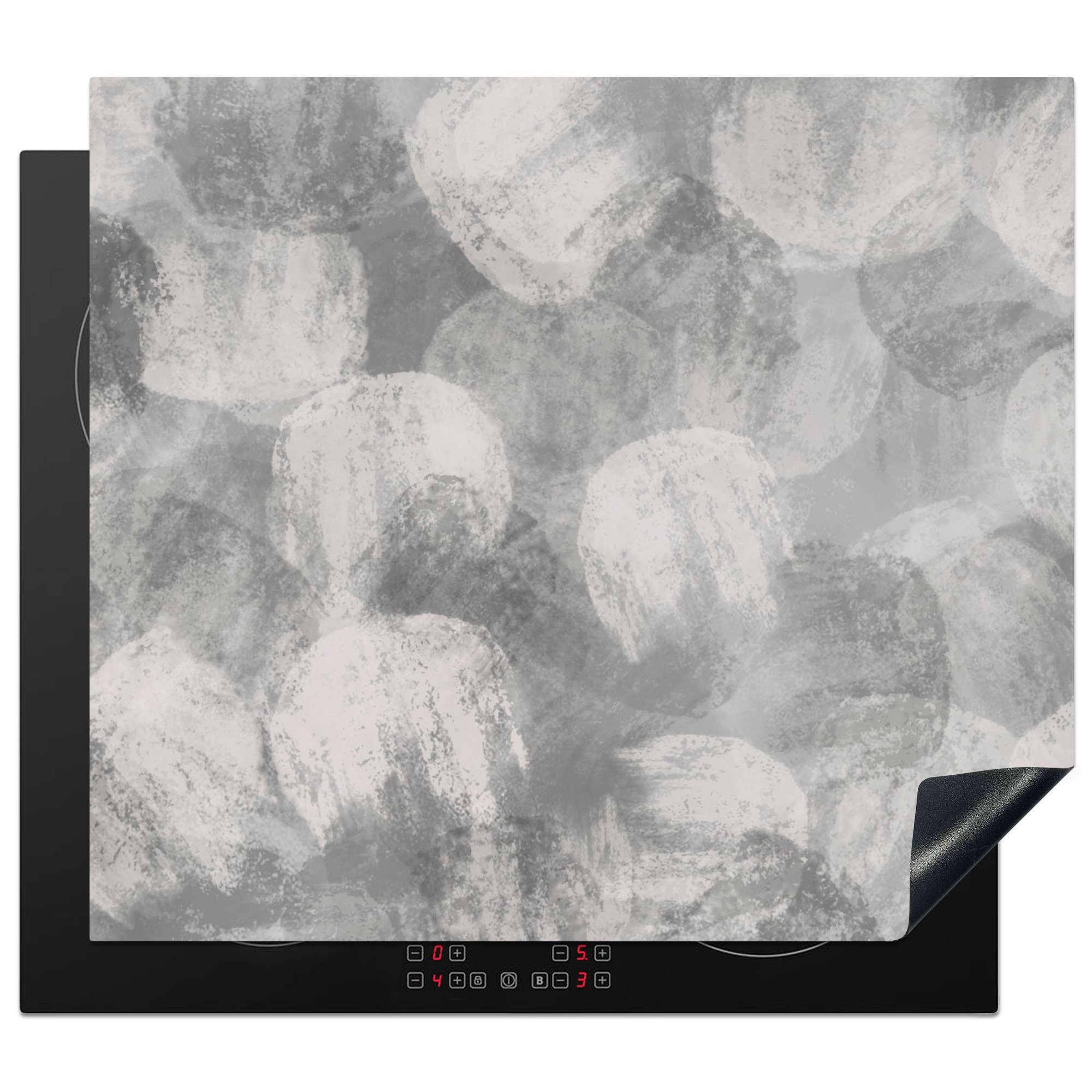 Ceranfeldabdeckung - cm, Herdblende-/Abdeckplatte 60x52 Farbe nutzbar, - Arbeitsfläche Malerei, Grau Abstrakt MuchoWow - Vinyl, Mobile (1 tlg),