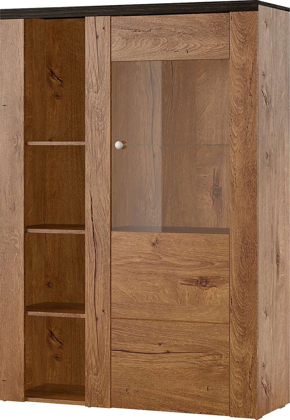 OTTO home Vitrine Larona, zeitlose Glasvitirne, Hochschrank Höhe 145 cm Stauraumvitrine mit dekorativer Rahmenoptik