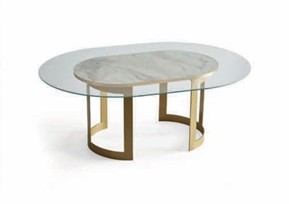 Xlmoebel Couchtisch Stilvoller ovaler Couchtisch aus Glas und Edelstahl in Gold (Couchtisch), Made in Europa