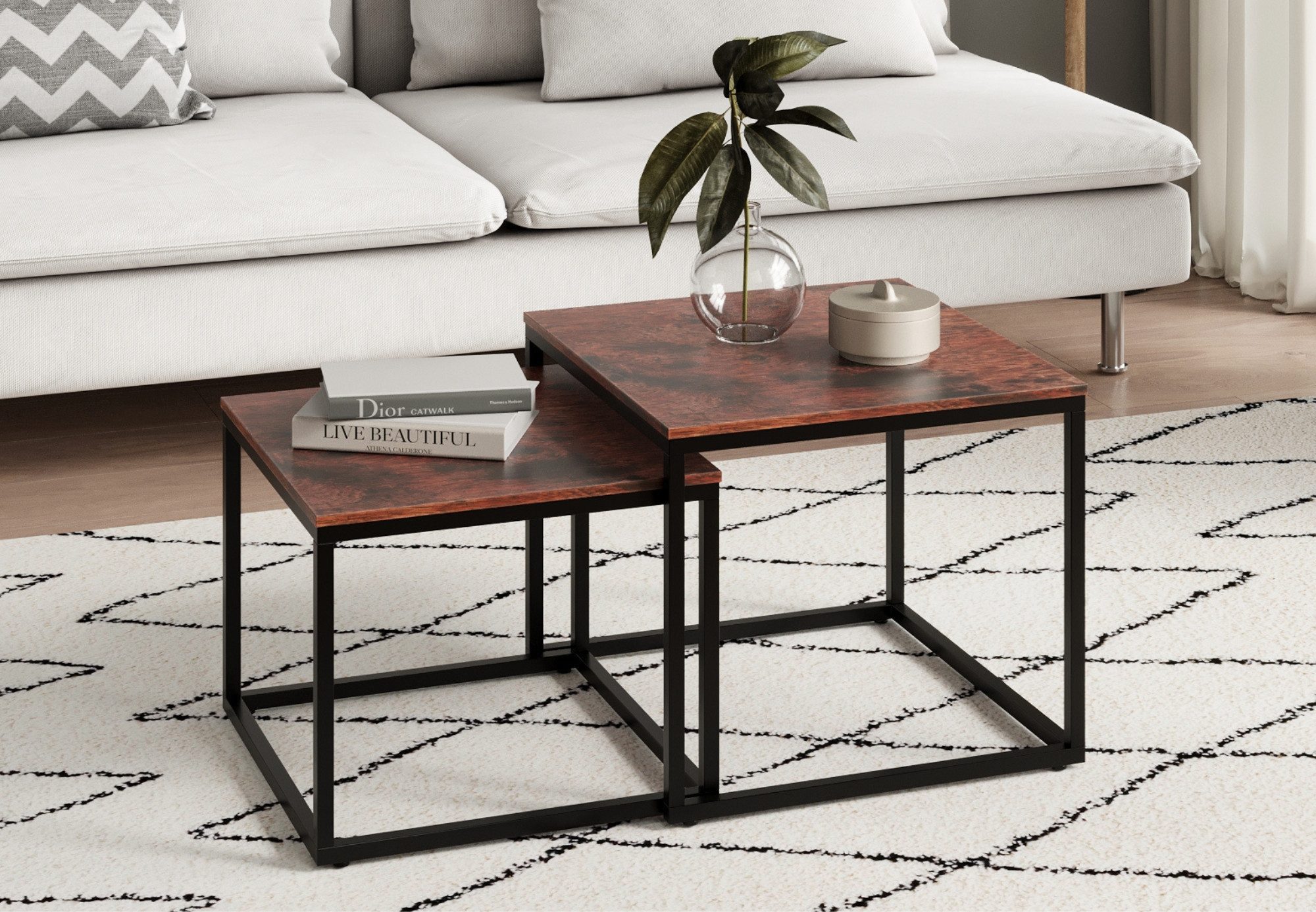 Couchtisch Kleiner 2er Set aus Holz, Wohnzimmertisch Modern