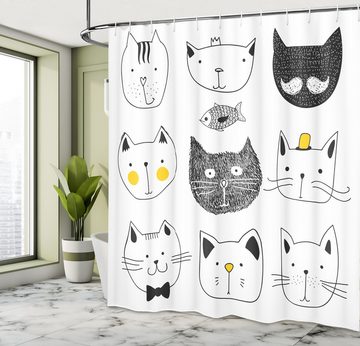 Abakuhaus Duschvorhang Moderner Digitaldruck mit 12 Haken auf Stoff Wasser Resistent Breite 175 cm, Höhe 180 cm, Katze Katzen mit Fisch