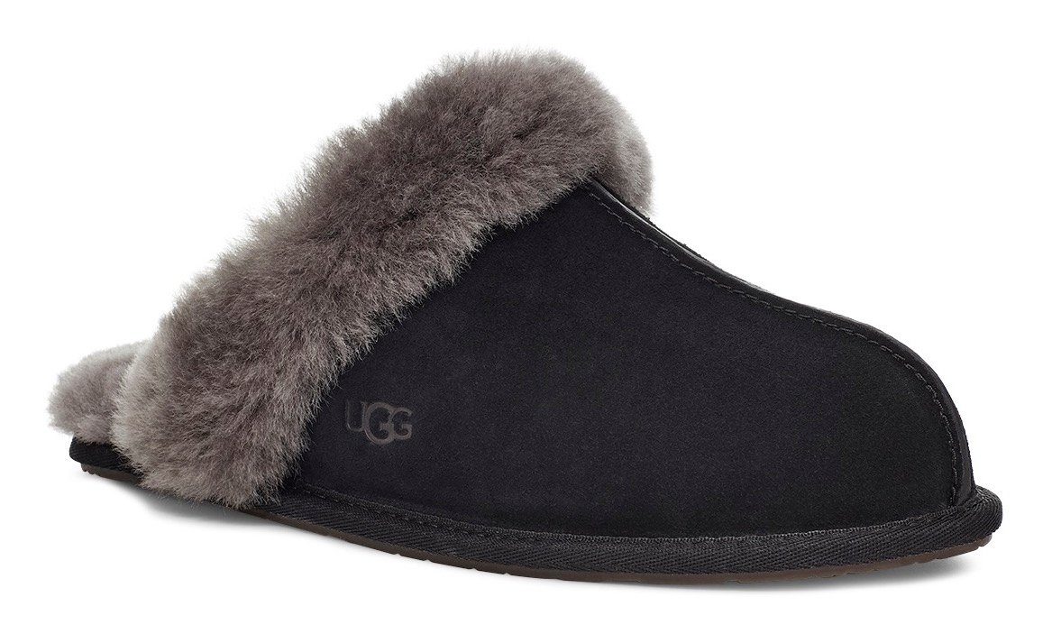 schwarz mit Fellkragen II grau Hausschuh Scuffette UGG