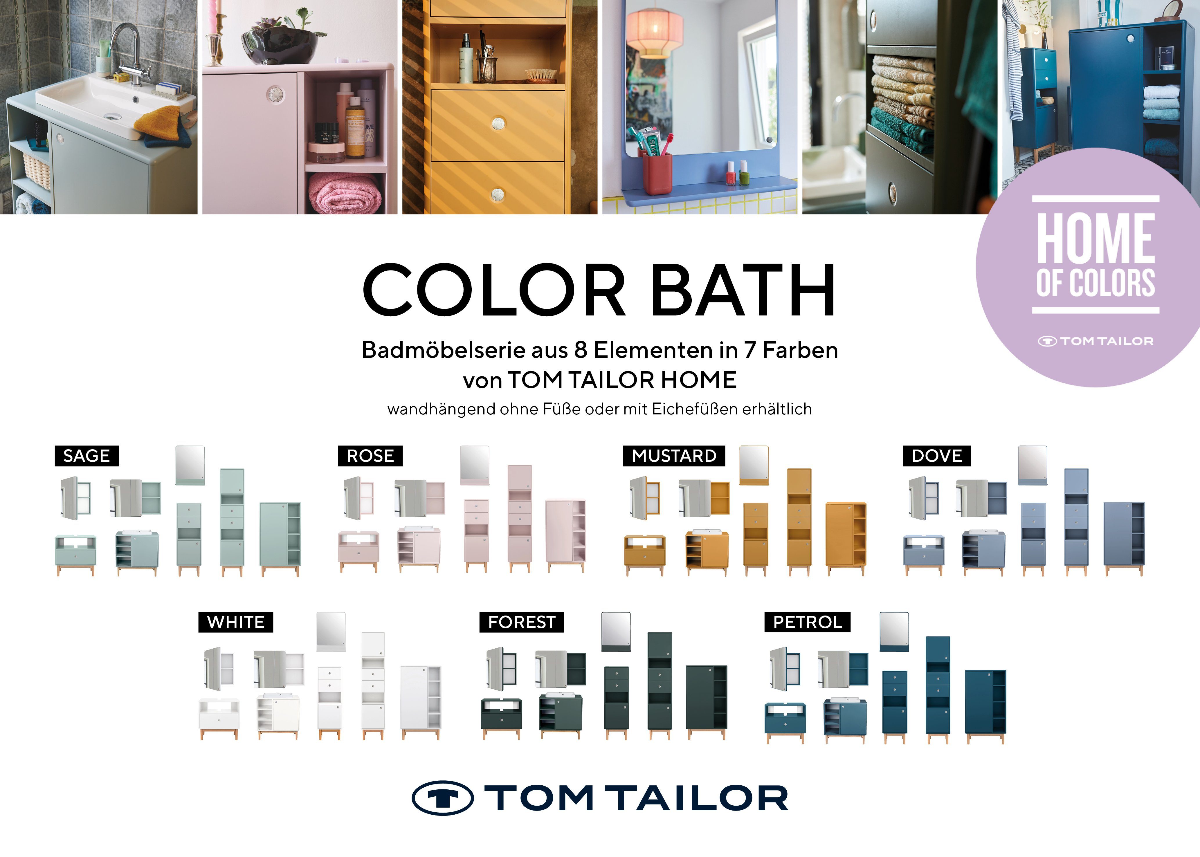 lackiert TAILOR HOME aus in Farben, COLOR Ecken, - seidenmatt Mirror petrol023 vielen TOM mit Stauraum, MDF BATH mit Badspiegel mit Small Tür - gerundeten Tür