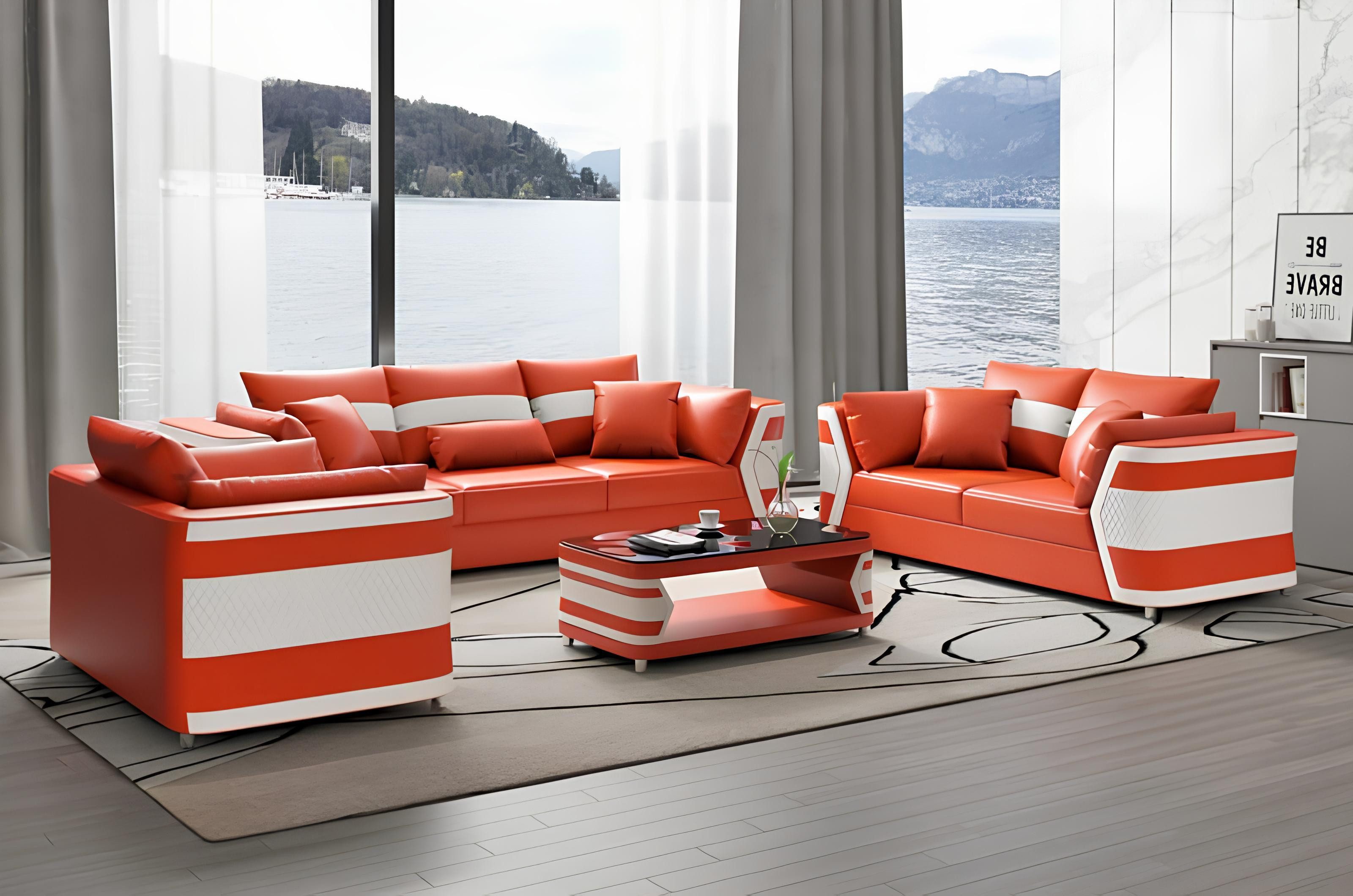 Xlmoebel Polstergarnitur Rotes Ledersofa mit eleganter Couchgarnitur und modernem Design, (3-tlg., Sofagarnitur 3+2+1 Sitzer), Hergestellt in Europa