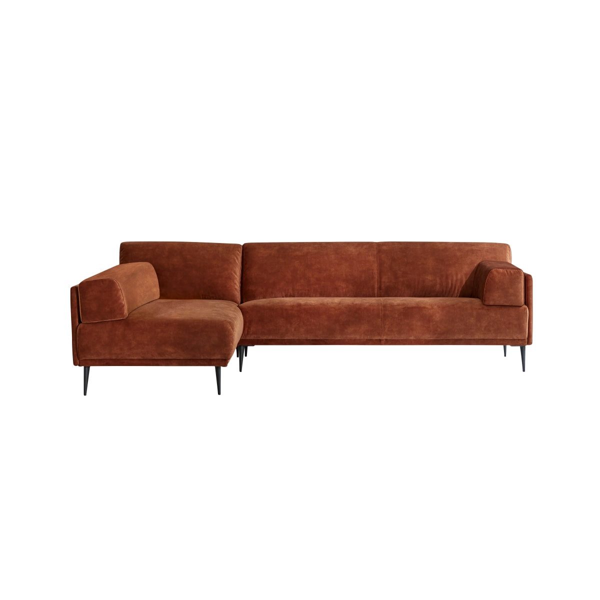 Tikamoon Sofa Ecksofa Finn links aus terracottafarbenem Samt 270 x 180 cm, 4-Sitzer