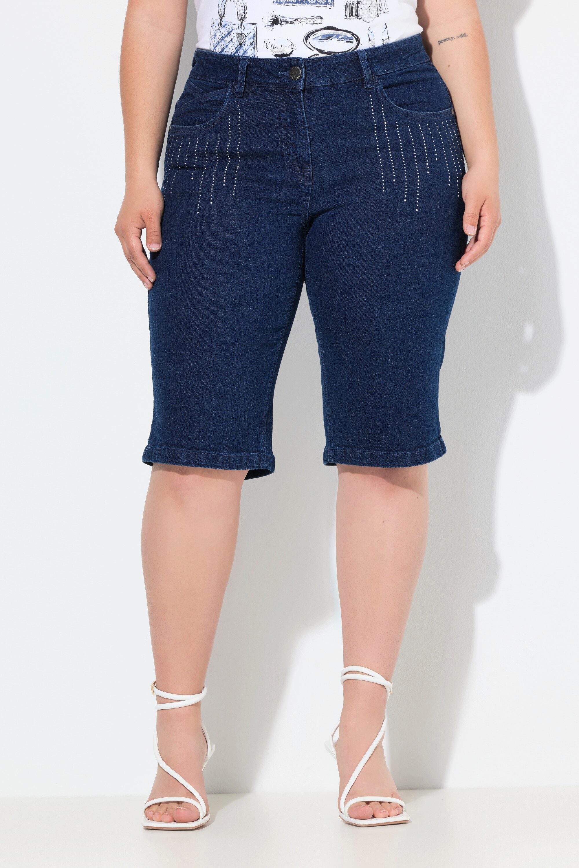 MIAMODA 5-Pocket-Jeans Jeans-Bermuda gerade Glitzersteinchen-Strahlen