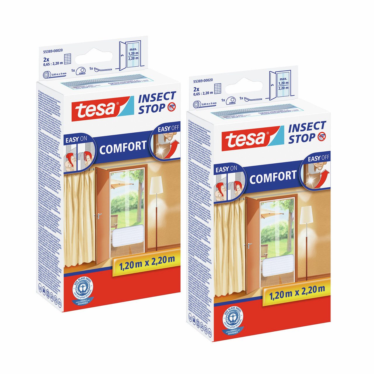 tesa Fliegengitter-Gewebe Insect Stop Comfort Fliegengitter für Türen, (Spar-Set, 2-St., Fliegennetz, Klettband), Balkon Türvorhang - Insektenschutz ohne Bohren - weiß