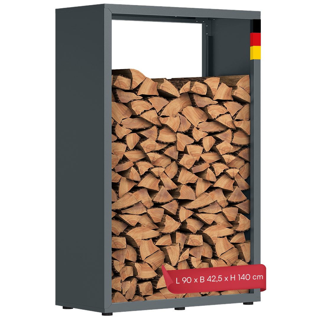 STEELSØN Kaminholzregal Keid, Feuerholz Aufbewahrung für innen/außen, (140×90×42,5 cm), wetterfest, pflegeleicht, rostfrei, höhenverstellbar