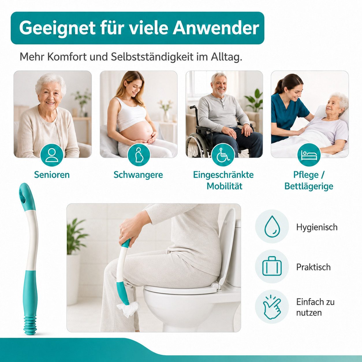 VEKROBOT Haltegriff Selbstreinigende Toilettenhilfe, hygienisch, komfortabel & diskret, Einfache Hilfsmittel zur Analhygiene – Bild 4 von 5