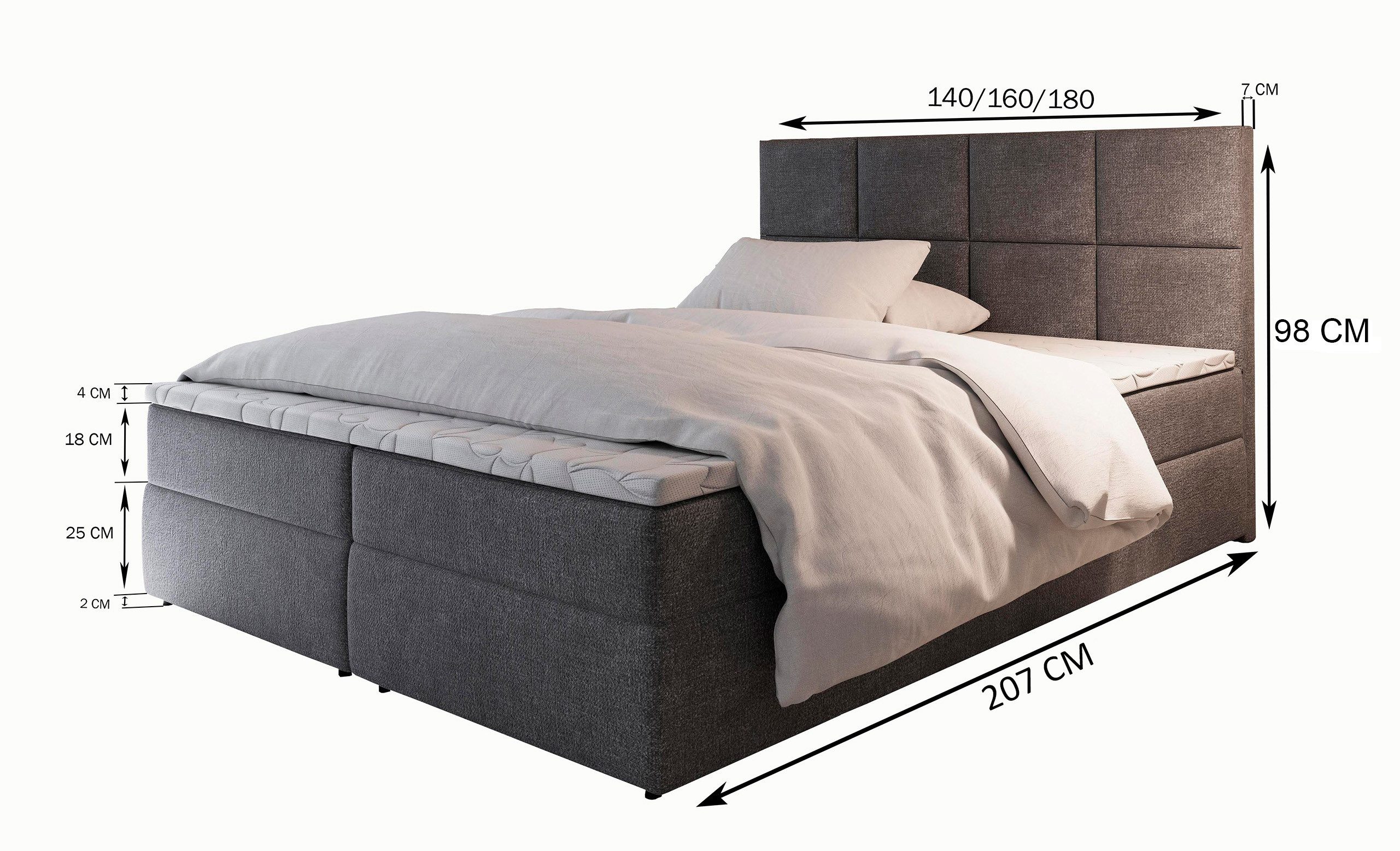 Masseno Boxbett LENA 140x200 cm mit Bonell Matratze und Topper