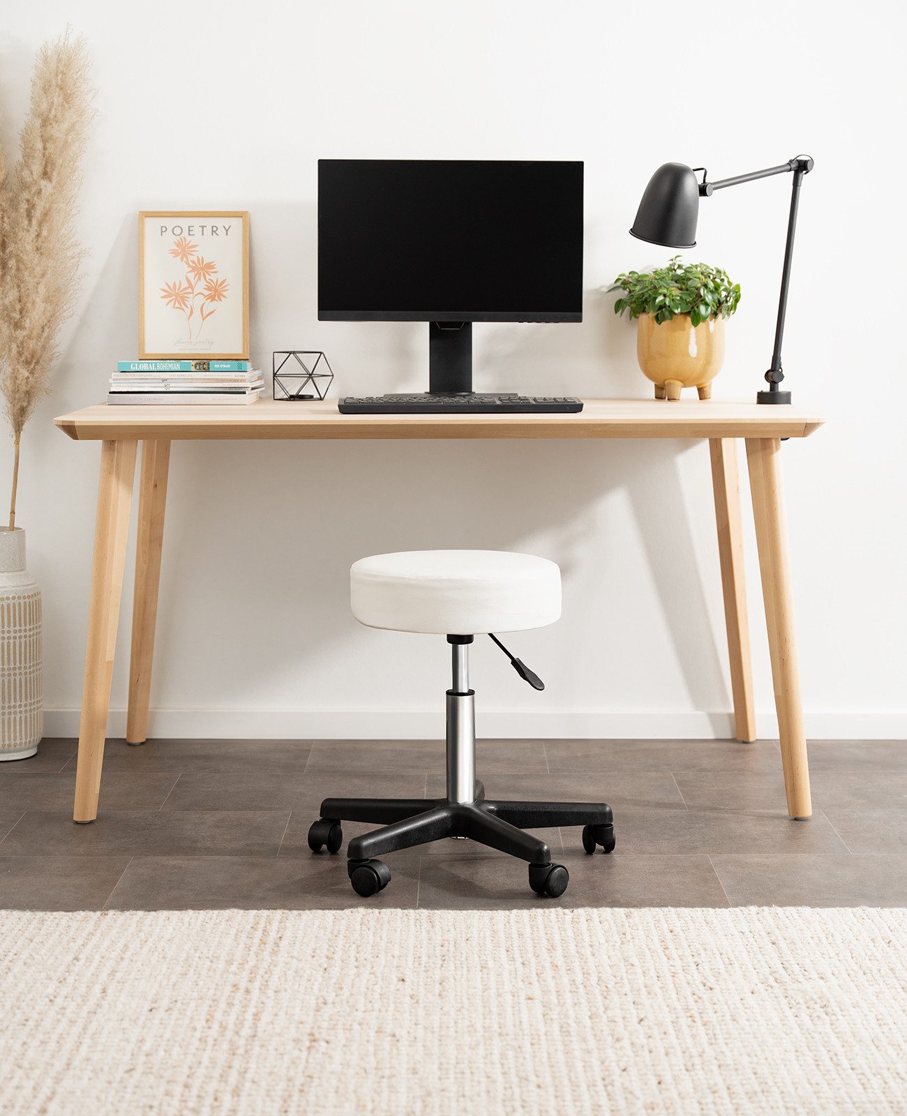 dibea Drehhocker 360° & stufenlos höhenverstellbar (1 St), Rollhocker mit 5 Rollen, Arbeitshocker gepolstert – Bild 2 von 5