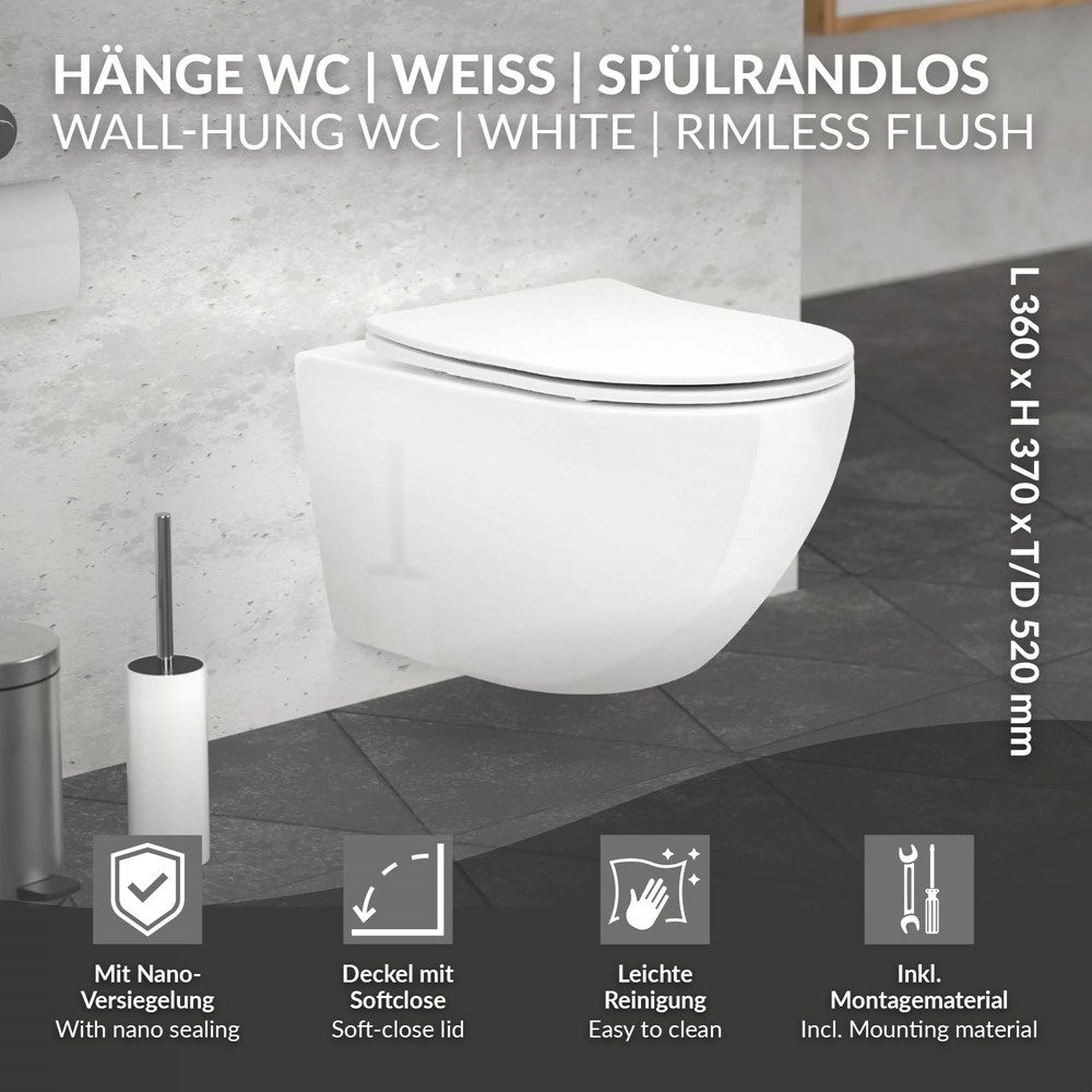 LuxeBath Tiefspül-WC Spülrandloses Hänge WC Keramik günstig online kaufen