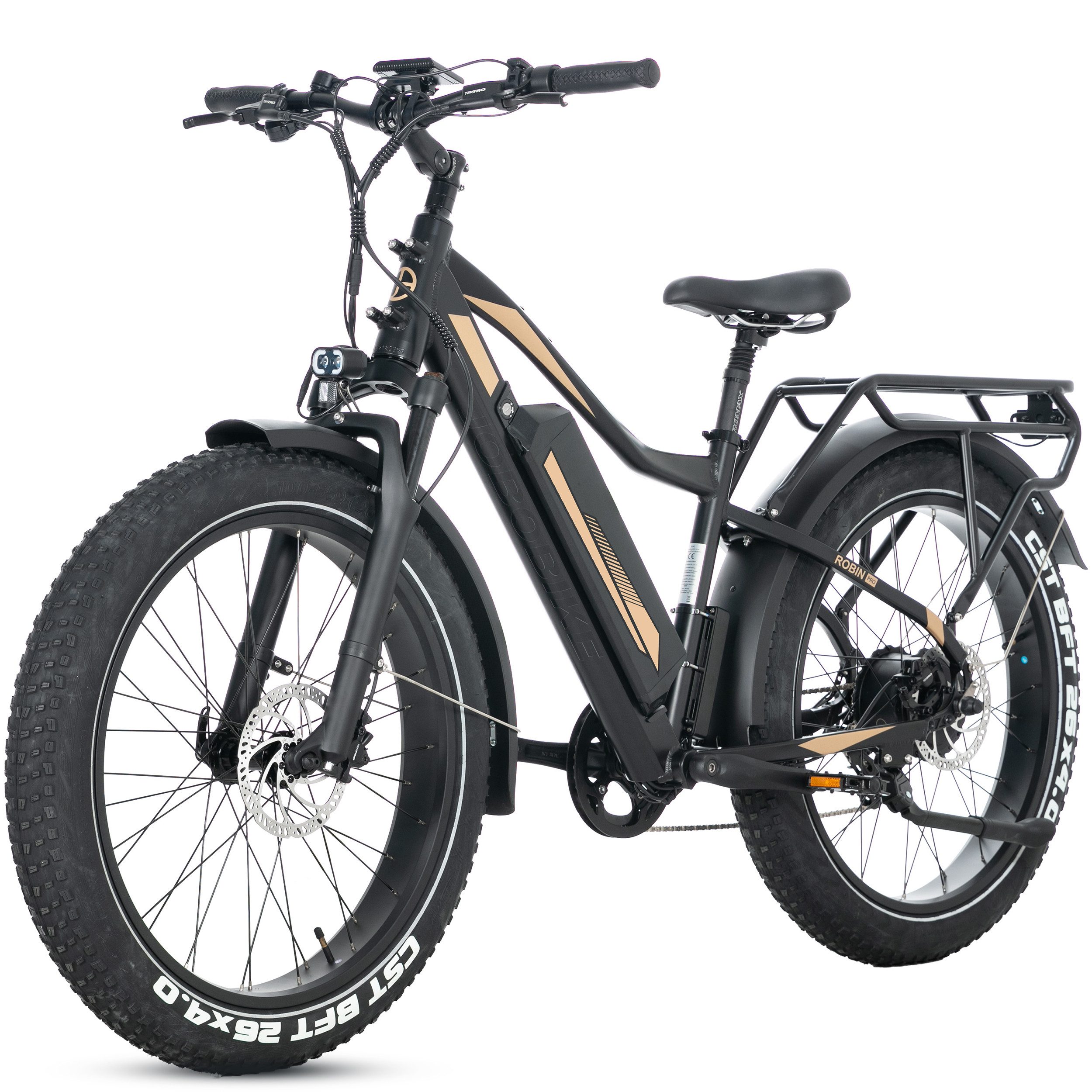 JOBOBIKE E-Bike Mountainbike 26x4 Zoll, Elektrofahrrad, max. 180km, Robin Pro, für Damen und Herren, 8 Gang Shimano, Kettenschaltung, Heckmotor, 960 Wh, Federgabel, Gefederte Sattelstütze, 5 Stufen, Bremslichtfunktion, MTB