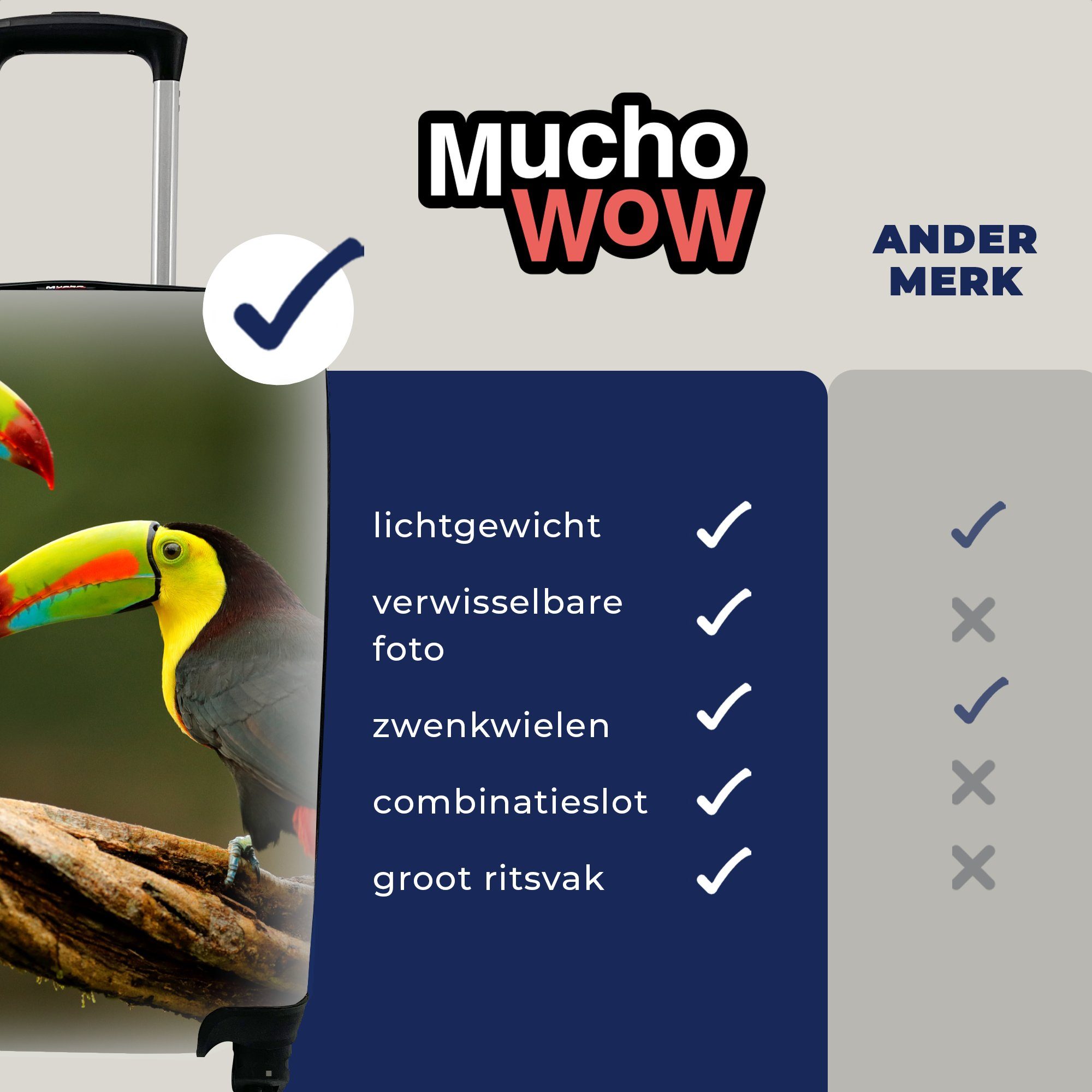 MuchoWow Handgepäckkoffer 4 für - - - Zweig Regenbogen, Reisetasche Reisekoffer - Trolley, Tukan mit Rollen, Ferien, Tiere Vögel Handgepäck rollen