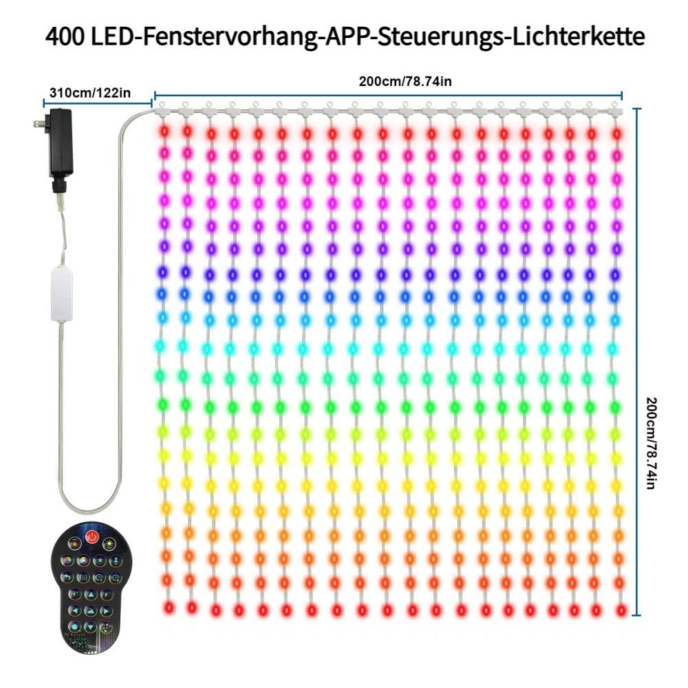 VIVIHEYDAY LED-Lichtervorhang RGB Smart 400 LED Lichterketten mit Musiksync günstig online kaufen