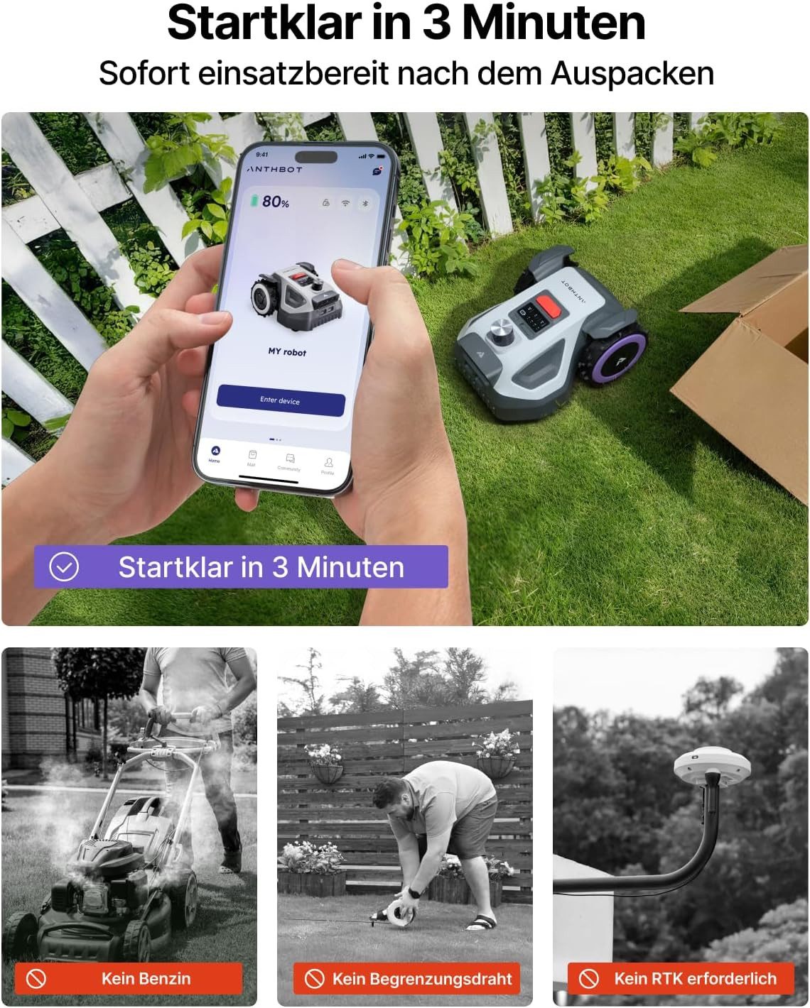 ANTHBOT Rasenmähroboter M5 LiDAR Serie Ohne Begrenzungskabel mit LiDAR & HDR-Dual-Vision, bis 600 m² Rasenfläche, (mit 4G-Modul, Schnitthöhe per App)