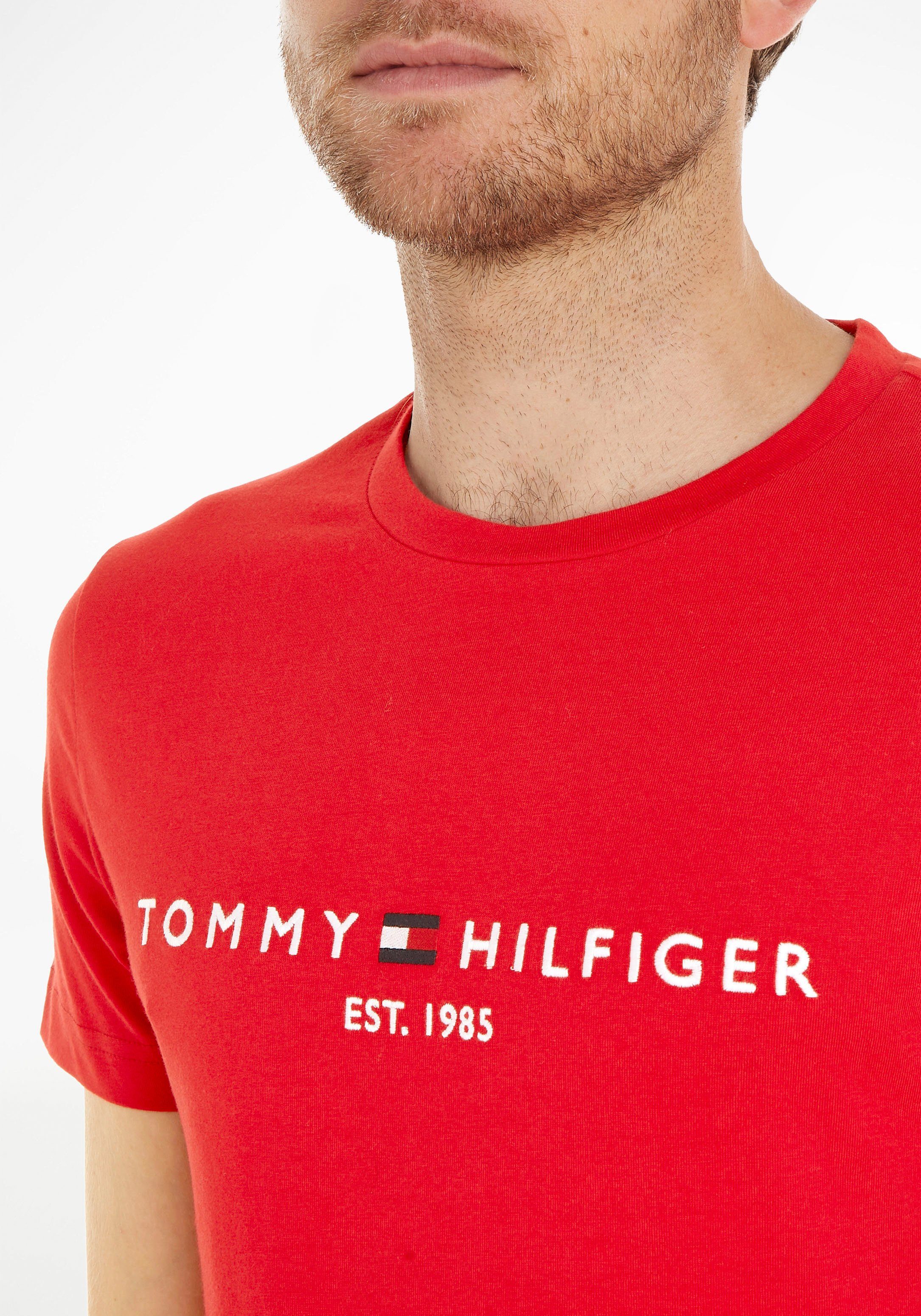 TEE nachhaltiger aus Hilfiger TOMMY Baumwolle T-Shirt LOGO Tommy rot reiner,