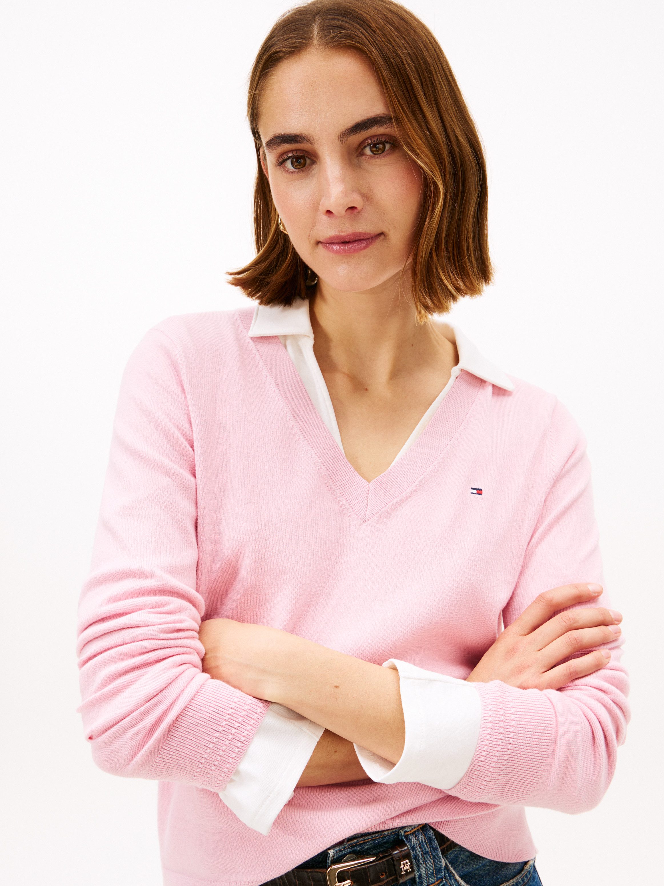 Tommy Hilfiger V-Ausschnitt-Pullover CO JERSEY STITCH V-NK SWEATER mit V-Au günstig online kaufen