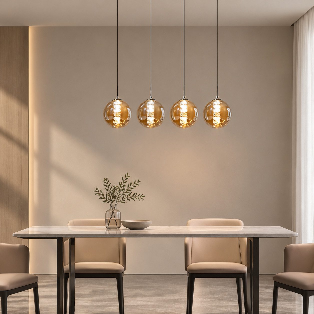 Nettlife Pendelleuchte Glas Modern 1/3/4/6/10/15 Flammig,Bernstein,Esstischlampe G9, LED wechselbar, Warmweiß, Hängelampe für Esstisch, Schlafzimmer, Esszimmer, Bar