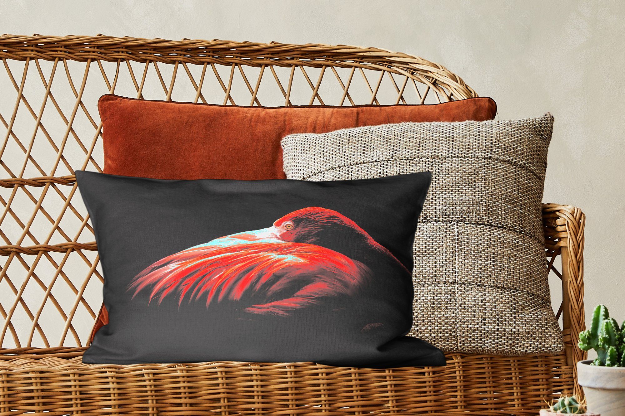 Schlafzimmer Wohzimmer Füllung, Dekoration, Zierkissen, - Flamingo mit Rosa, - MuchoWow Federn Dekokissen Dekokissen