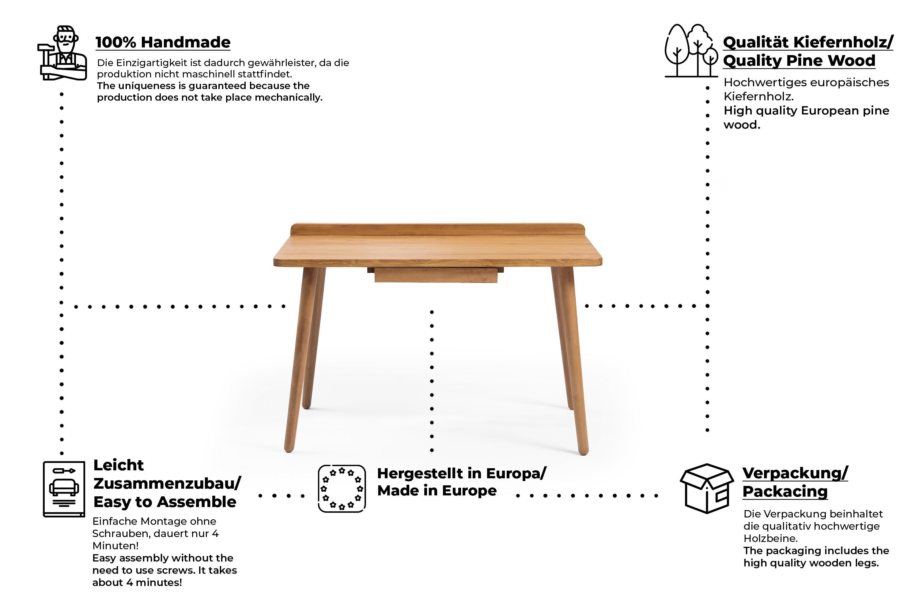 Natur beträgt: Homeoffice 110 für cm, x Schreibtisch, Gozos Computertisch 60 60 110 Computertisch Tischmaße Massiver x Gozos