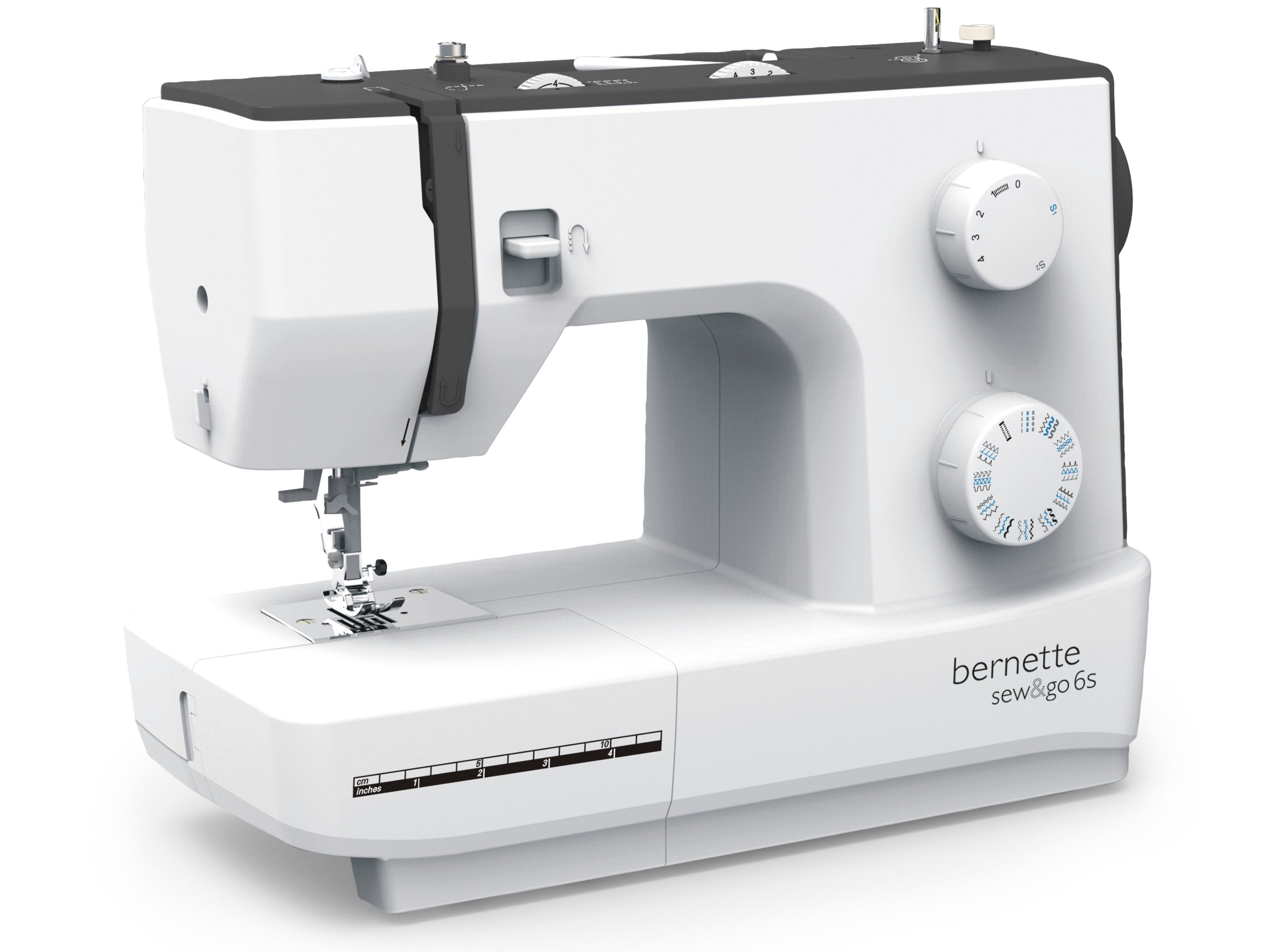 Bernette Freiarm-Nähmaschine sew&go 5 - Einfädelautomatik, Fadenabschneider, einfache Bedienung, 32 Programme, Einstellbar: Stichlänge, Fadenspannung, Nähfußdruck - 4 Nähfüße