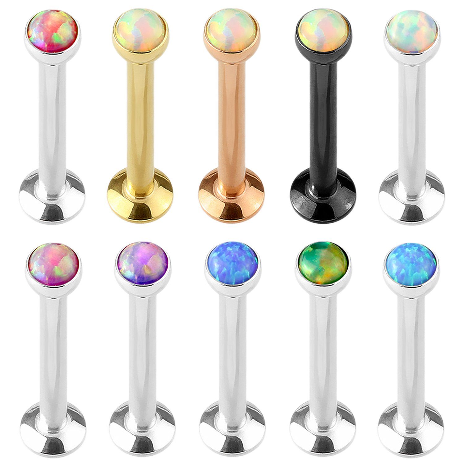 Taffstyle Weiß Piercing Opal Tragus Universal Madonna Ohr Cartilage Stud Kopf, Piercing Lippenpiercing Piercing-Set Stab Helix Lippe Stecker