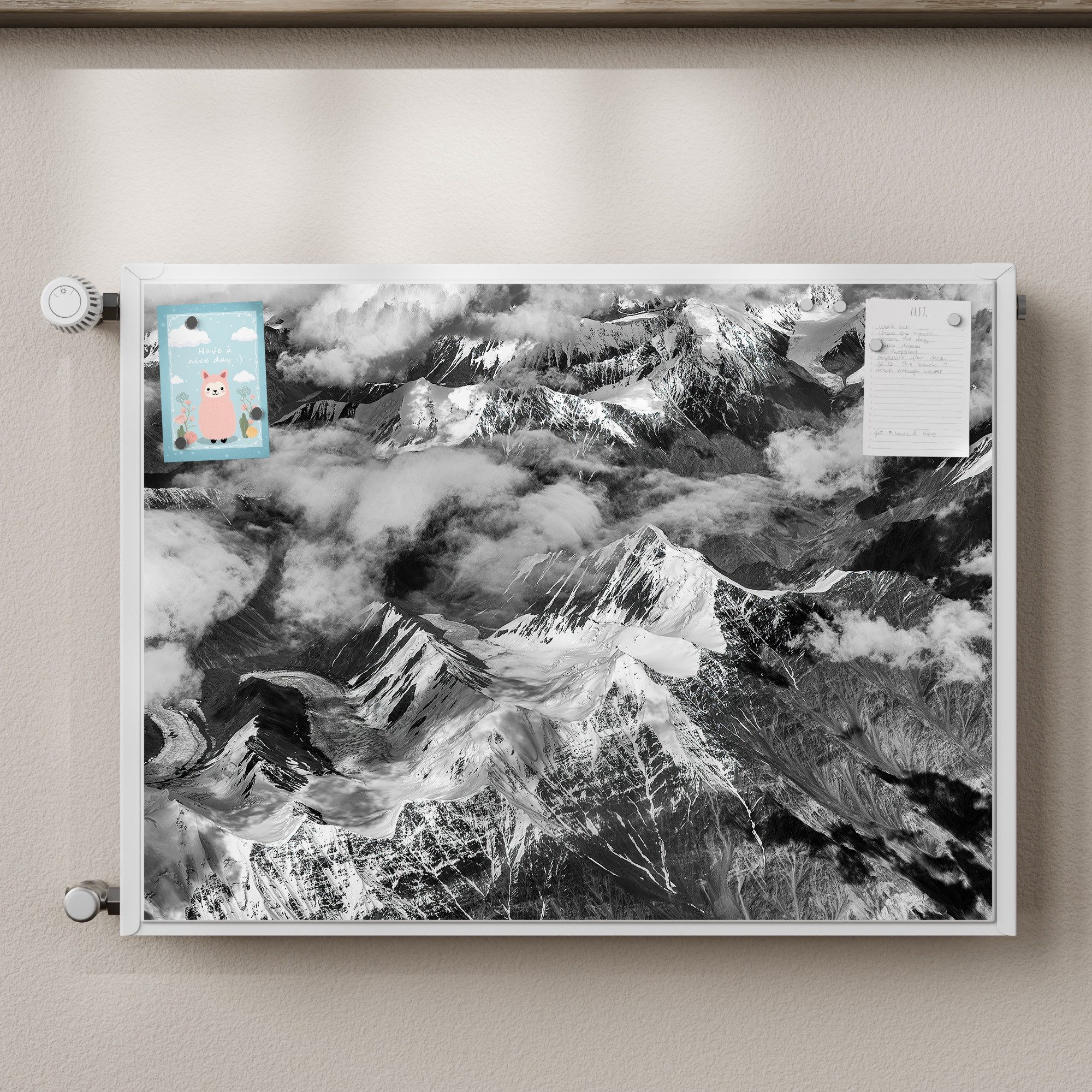 Thumbnail - DEQORI Magnetfolie 'Gipfel im Nebel', beschreibbar Heizung Magnetmatte magnetisch Magnetfolie