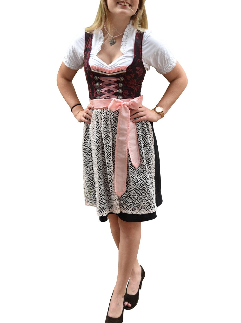 Entari Dirndl 528GT Trachtenkleid Bordo geblümt (3tlg) günstig online kaufen