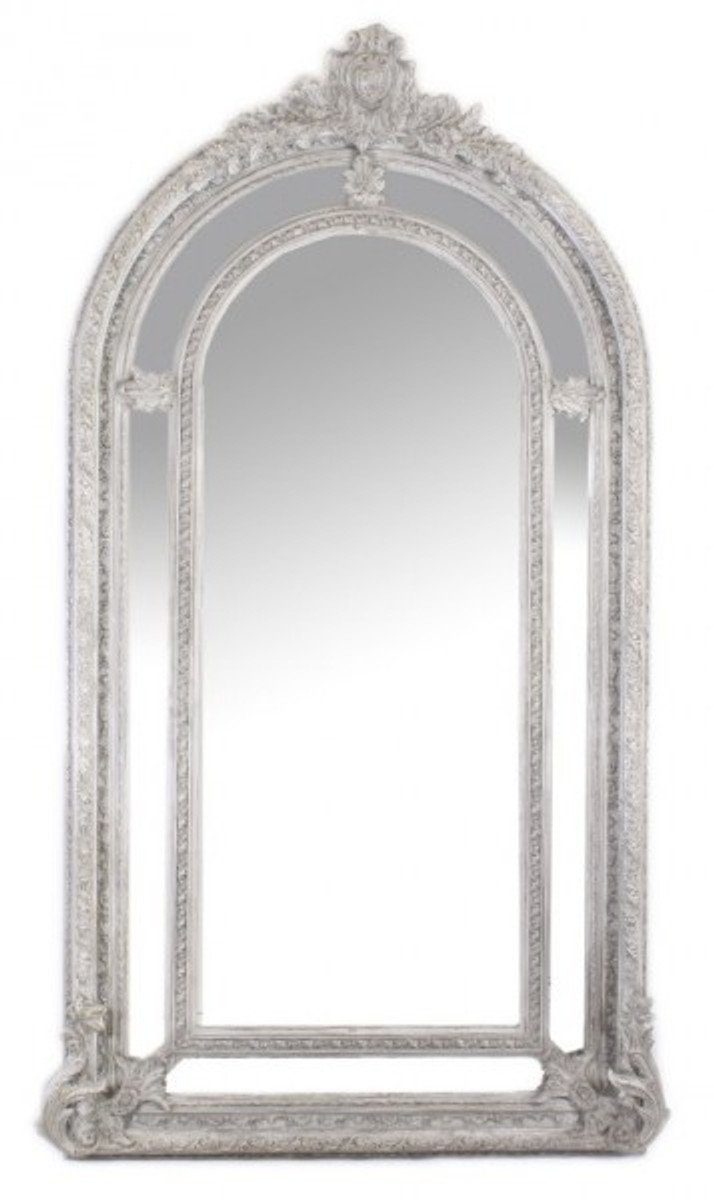 Casa Padrino Barockspiegel Riesiger Luxus Barock Wandspiegel Antik-Silber Versailles 210 x 115 cm - Massiv und Schwer - Silberner Spiegel