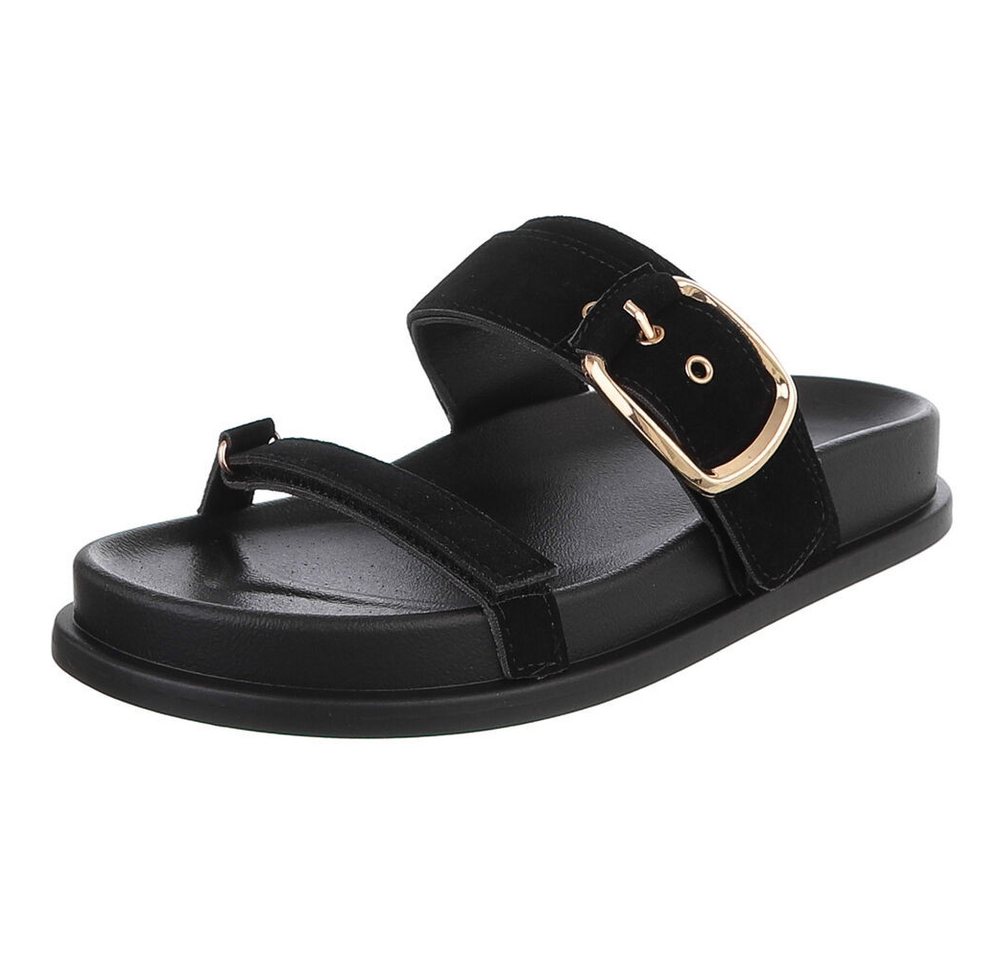 Ital-Design Damen Sandalen mit Schnalle und Komfortsohle Pantolette (91970982) Flach Pantoletten in Schwarz