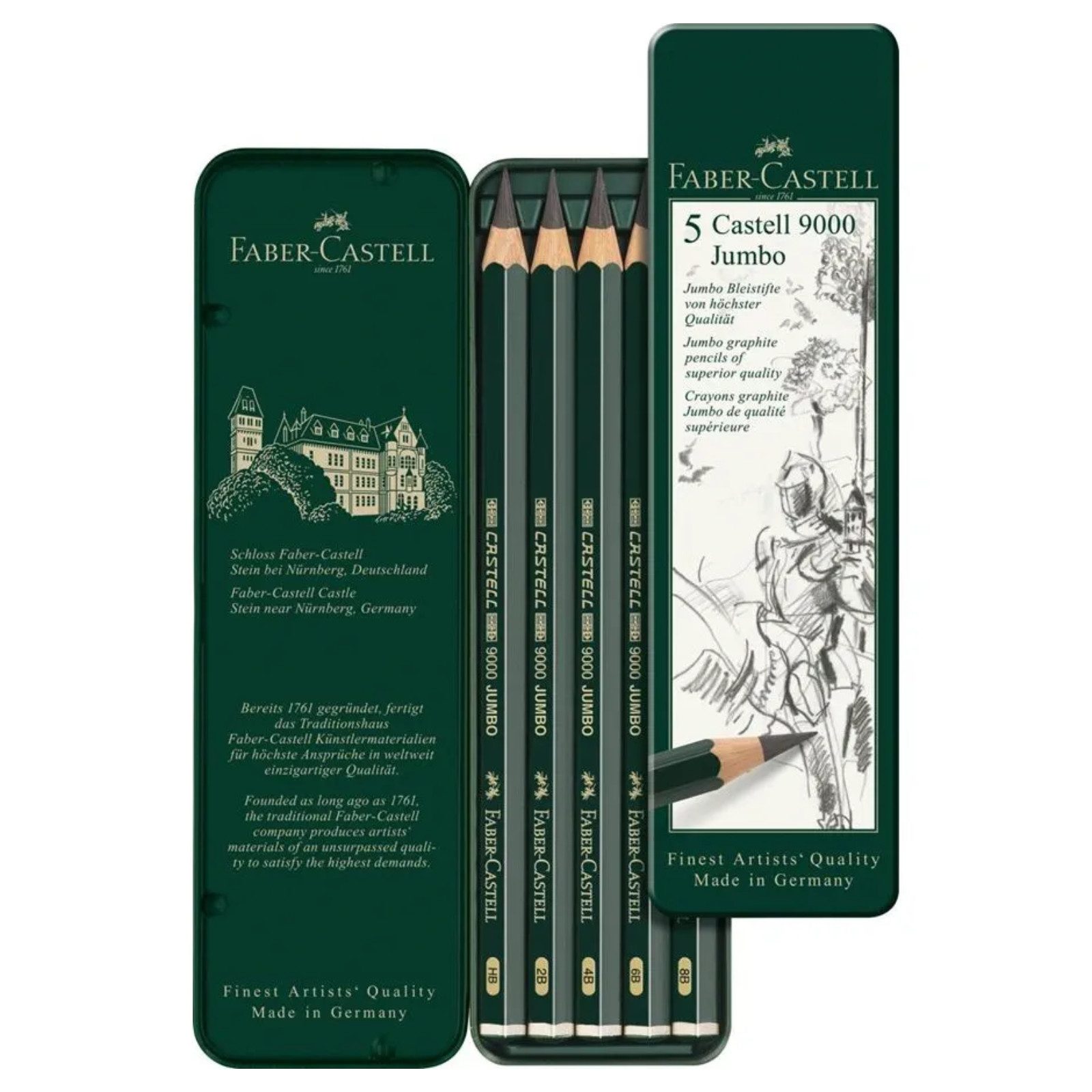 Faber-Castell Zeichenkohle Faber-Castell Castell 9000 Bleistift - Jumbo - 5er Etui