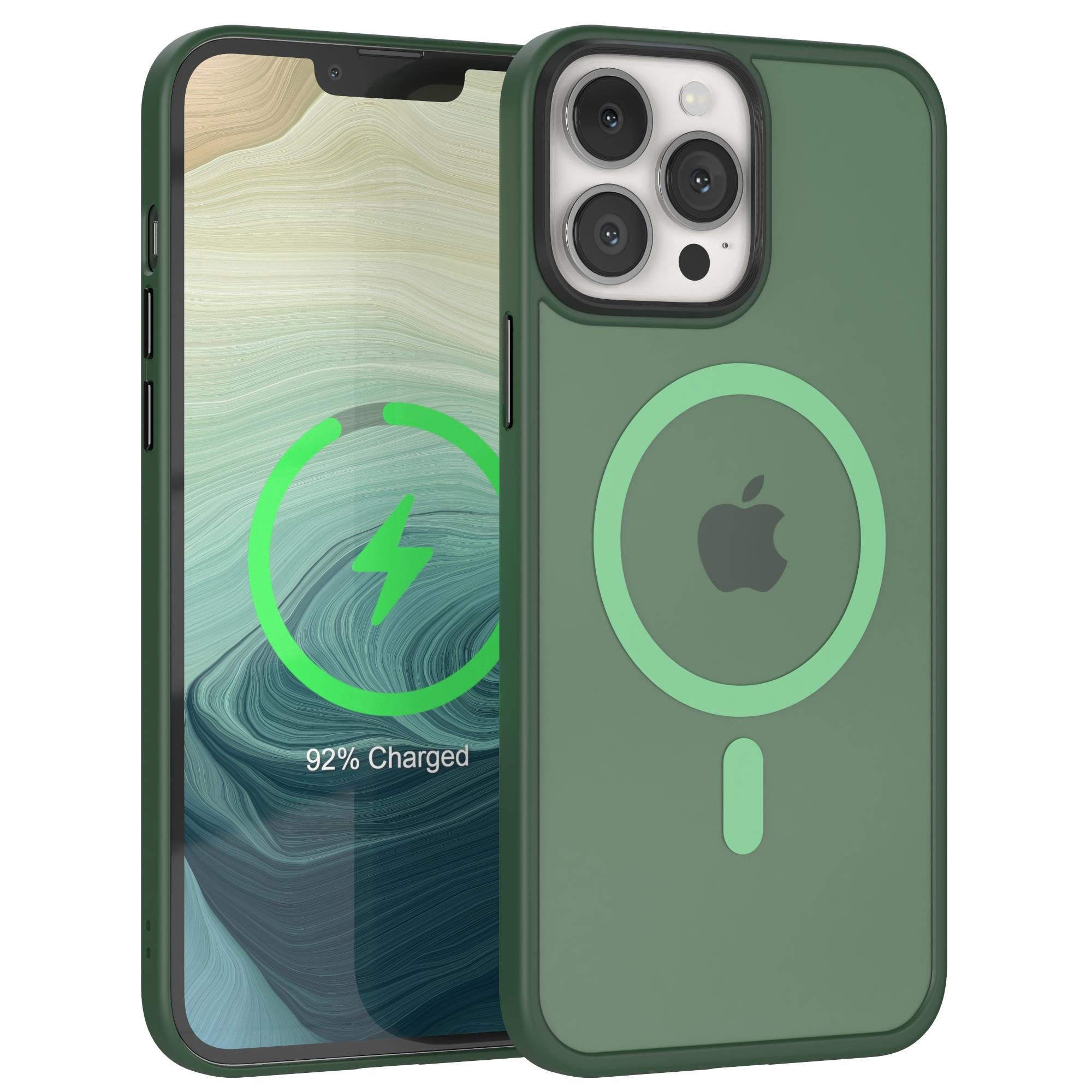 EAZY CASE Handyhülle Outdoor Case MagSafe Matt für iPhone 13 Pro Max 6,7 Zoll, Qi Charging kompatibel Magsafefunktion Slimcover Displayschutz Grün