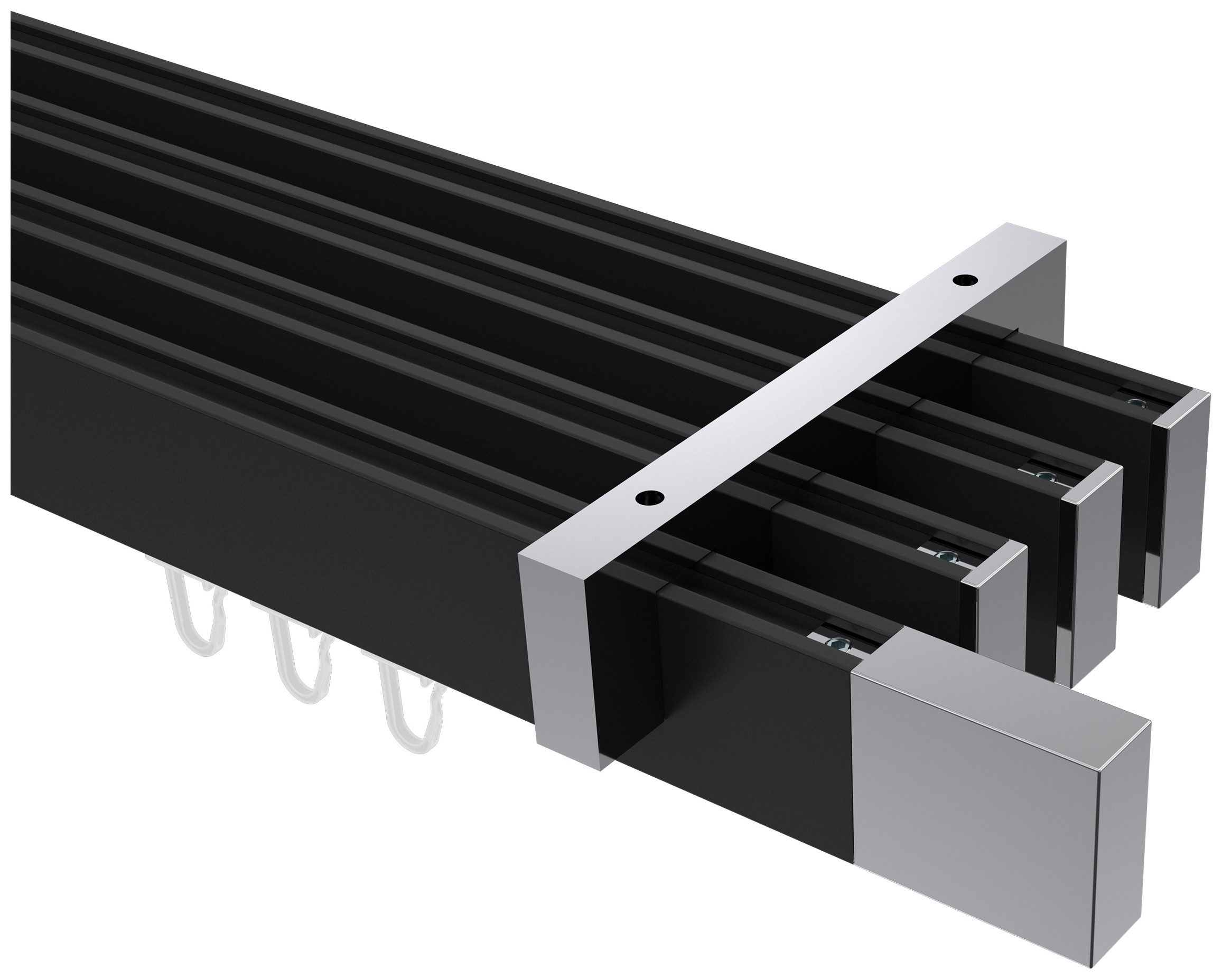 INTERDECO Innenlaufschiene Smartline Lox, 4-läufig, Fixmaß, kürzbar, Deckenmontage, Aluminium, Schwarz / Chrom / Bicolor, 14x35