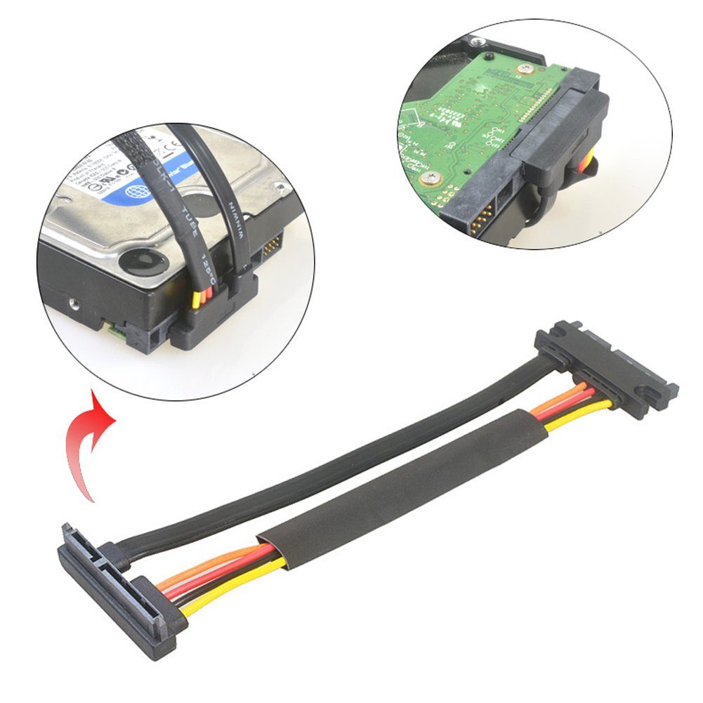 Bolwins A19 SATA Stromkabel 7+15 22Pin Kabel Stecker auf Buchse Verlängerung Computer-Kabel, 7+15 22pin Sata Stecker, 7+15 22pin Sata Buchse (50 cm), SATA Verlängerung, Kabel mit Schutz