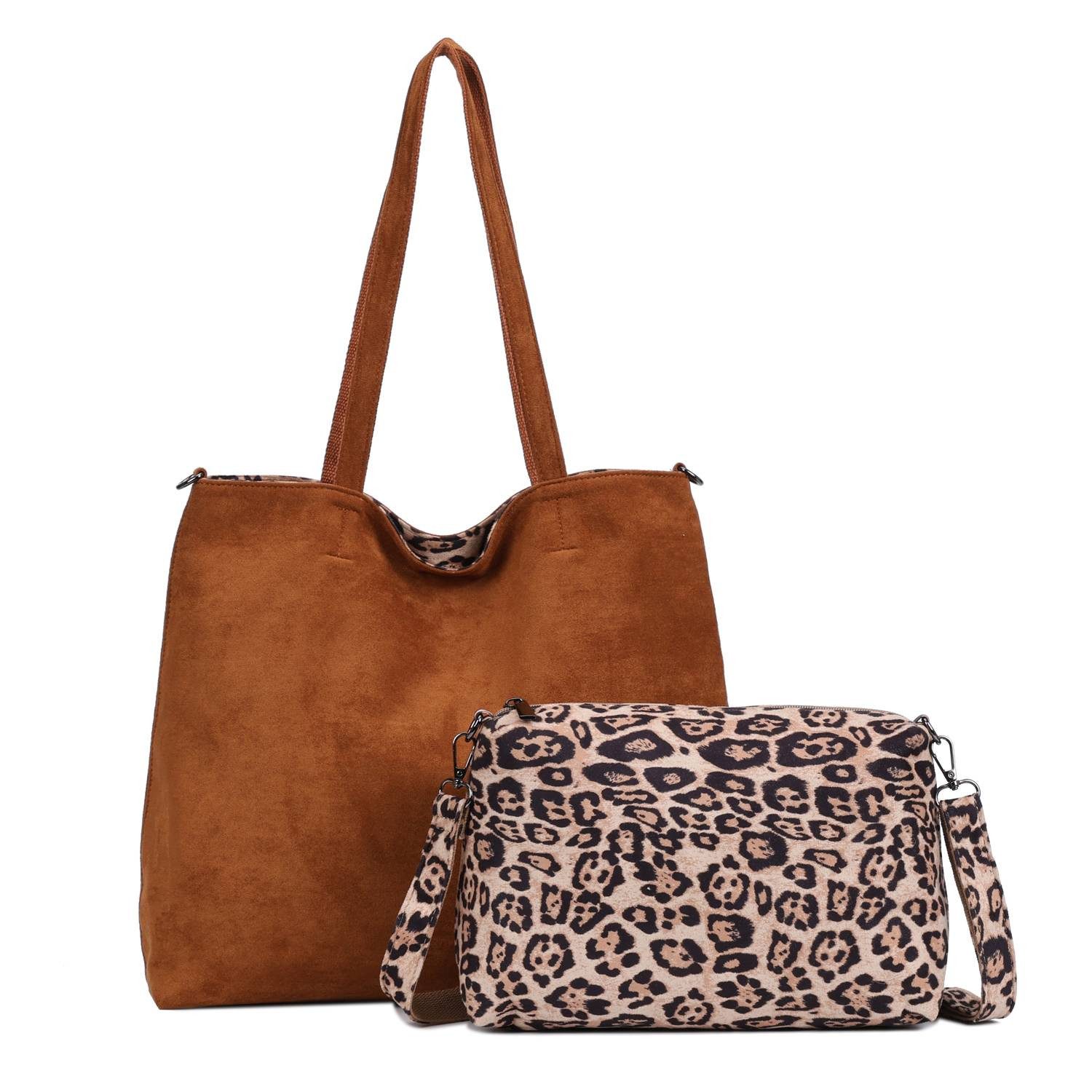 Schultertasche XL Damen Tasche Set 2in1 Shopper Tote Bag Crossbody Velours CrossOver