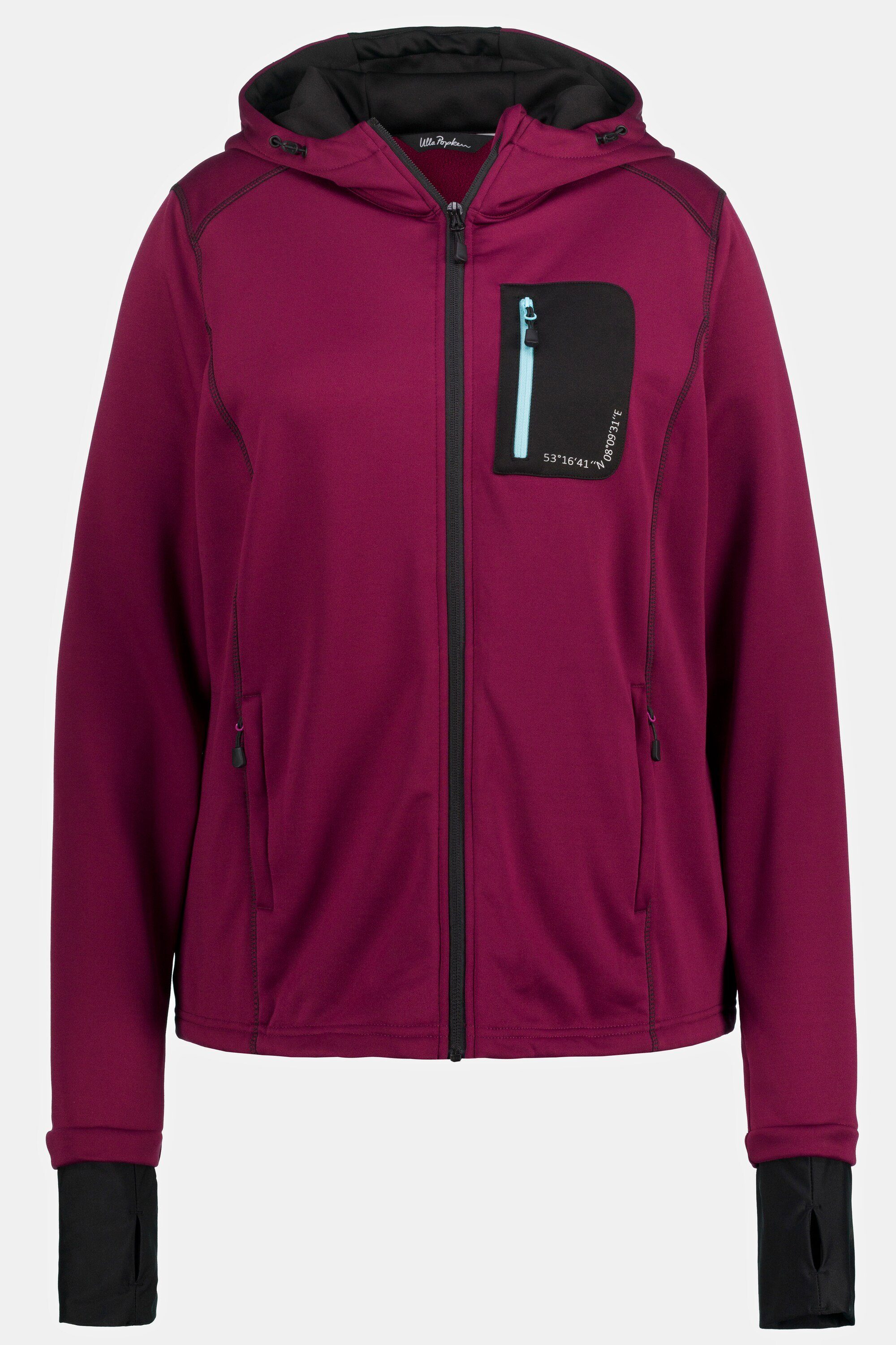 Sweatjacke Reflektordruck Sweatjacke HYPRAR Kapuze Ulla Daumenloch Popken brombeere