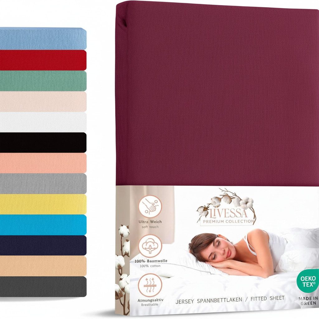 livessa Spannbettlaken Jersey Spannbettlaken Bettlaken Spannbetttuch Baumwolle Rundumgummi, Jersey, Gummizug: Rundumgummizug, In 9 Größen und vielen Farben erhältlich aus 100% Baumwolle
