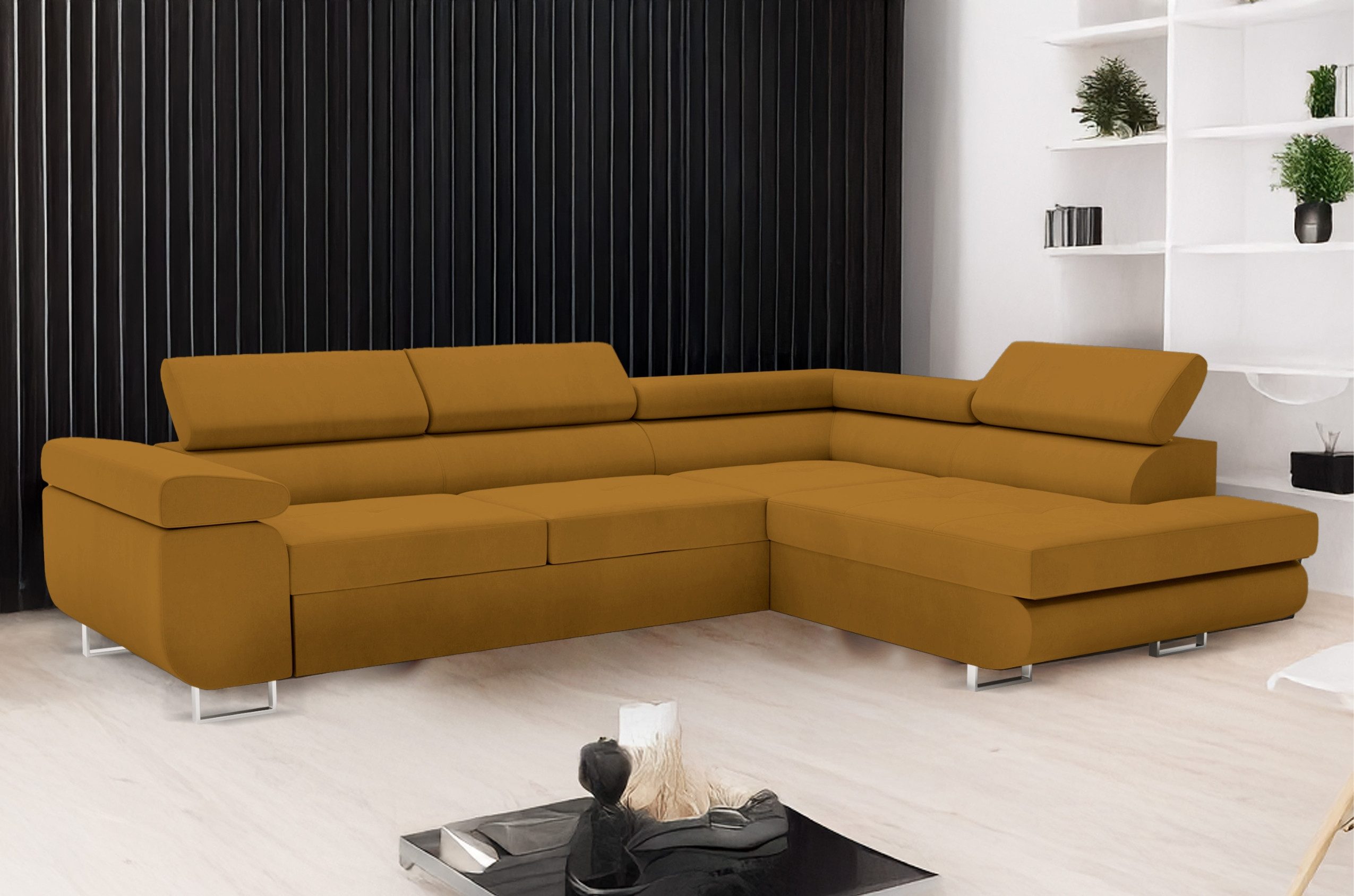 Goldstoff Ecksofa hochwertiges Sofa mit Schlaffunktion, günstig online kaufen