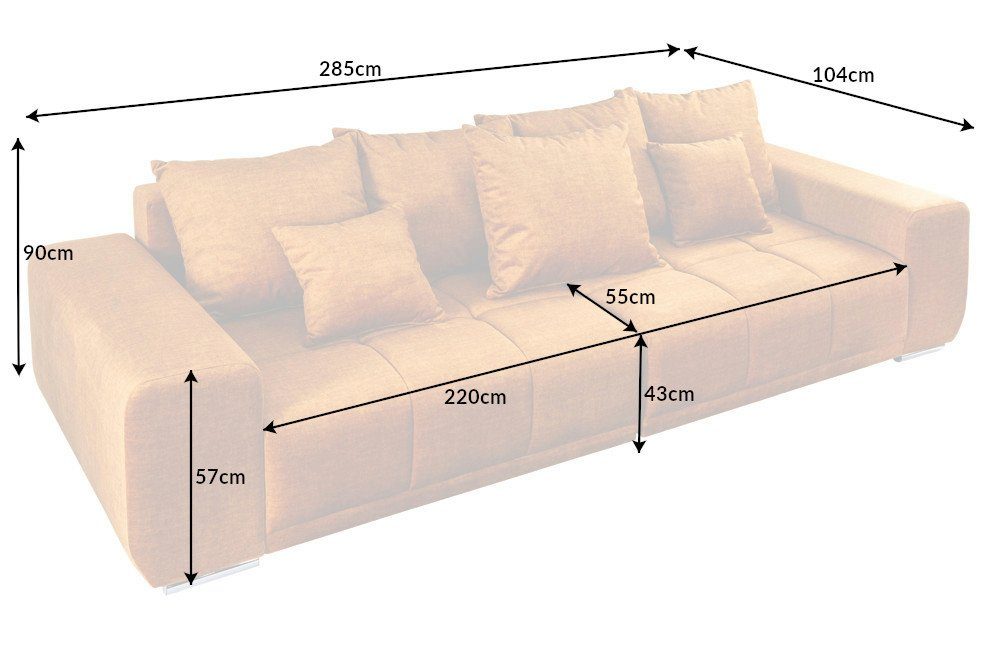 Big-Sofa inkl. Federkern · senfgelb, 285cm Design Einzelartikel riess-ambiente 1 Couch · Teile, Samt Kissen XXL mit · · ELEGANCIA