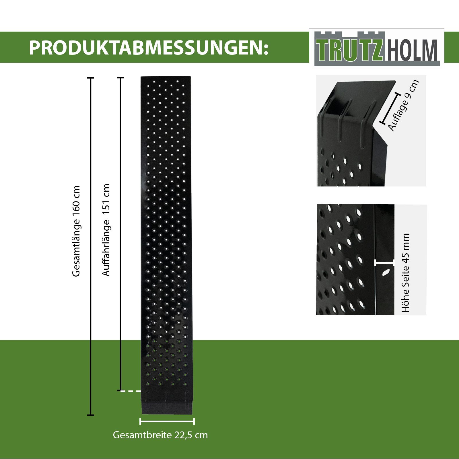 TRUTZHOLM Auffahrrampe Paar 160cm Traglast 400kg Stahl schwarz gebördelt Verladerampe Quads (2-St), pulverlackierter Stahl, massive Bauweise