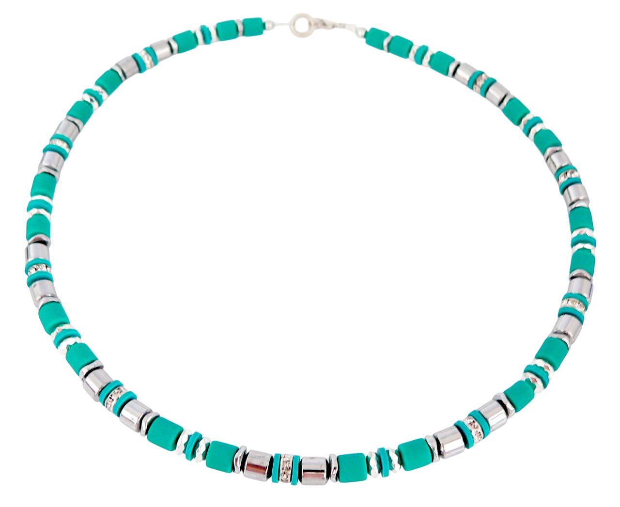 traumschmuck Collier 605b Collier Halskette Clay Walzen Emerald/Grün Edelstahl Strass (Geschenk, Muttertag, Weihnachten, Geburtstag, Valentinstag, incl. Schmuckbox), handgefertigt, Made in Germany