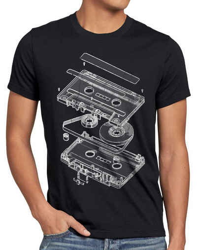 style3 Print-Shirt Herren T-Shirt Tape Kassette mc dj 3D turntable ndw analog disko cd 80er vinyl