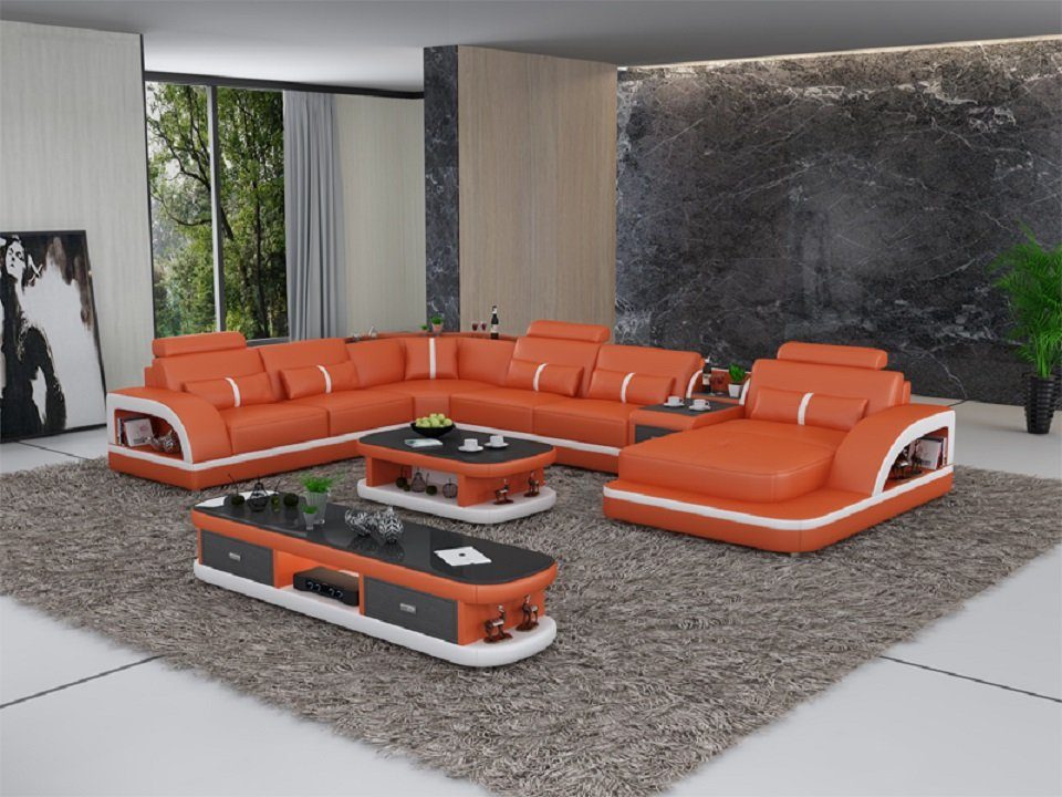 Couch JVmoebel Polster U Ecksofa, Form Sofa Ecksofa Orange/Weiß Ecke Ledersofa Sofas Design