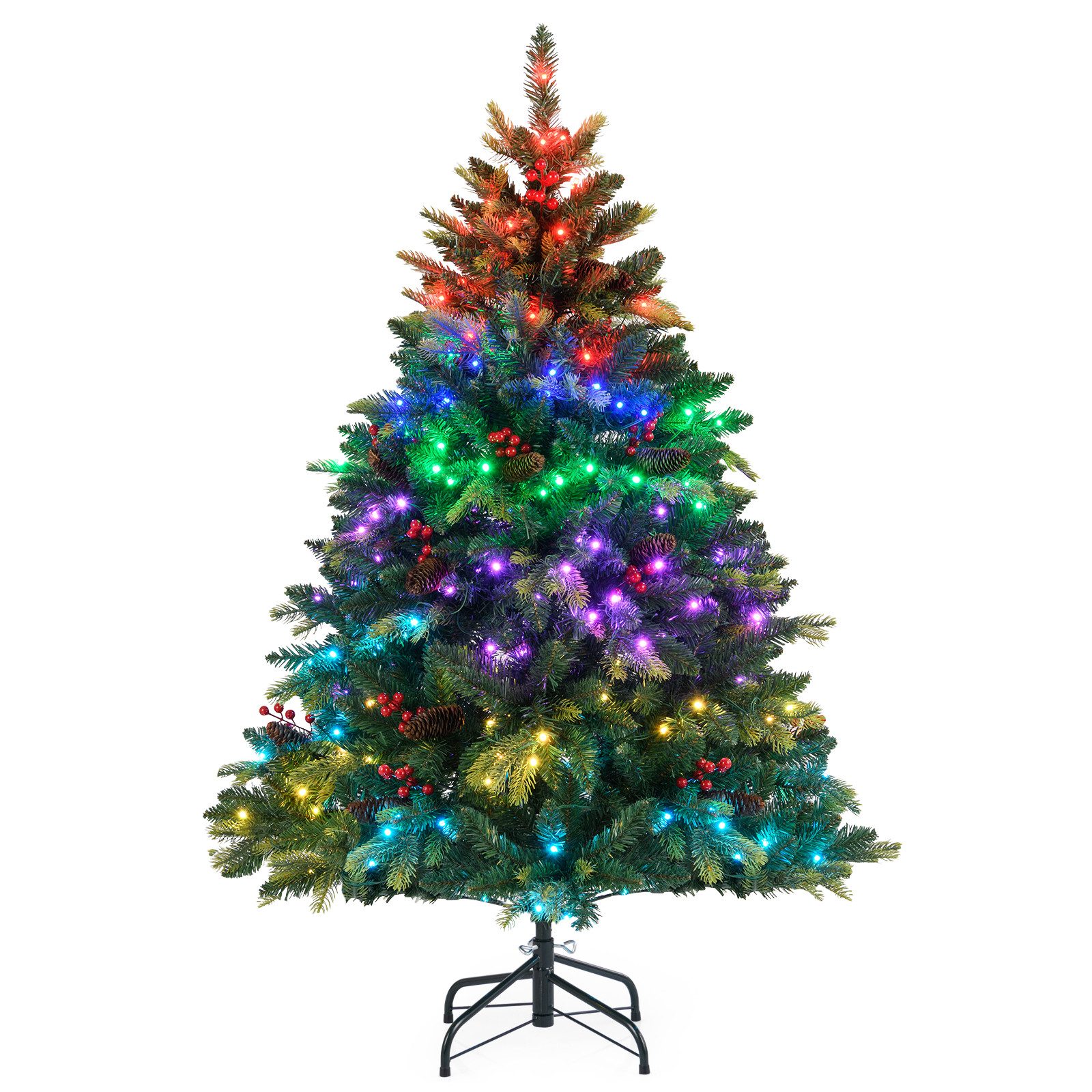 COSTWAY Künstlicher Weihnachtsbaum, 150cm, 250 mehrfarbige LEDs, 584 Zweige