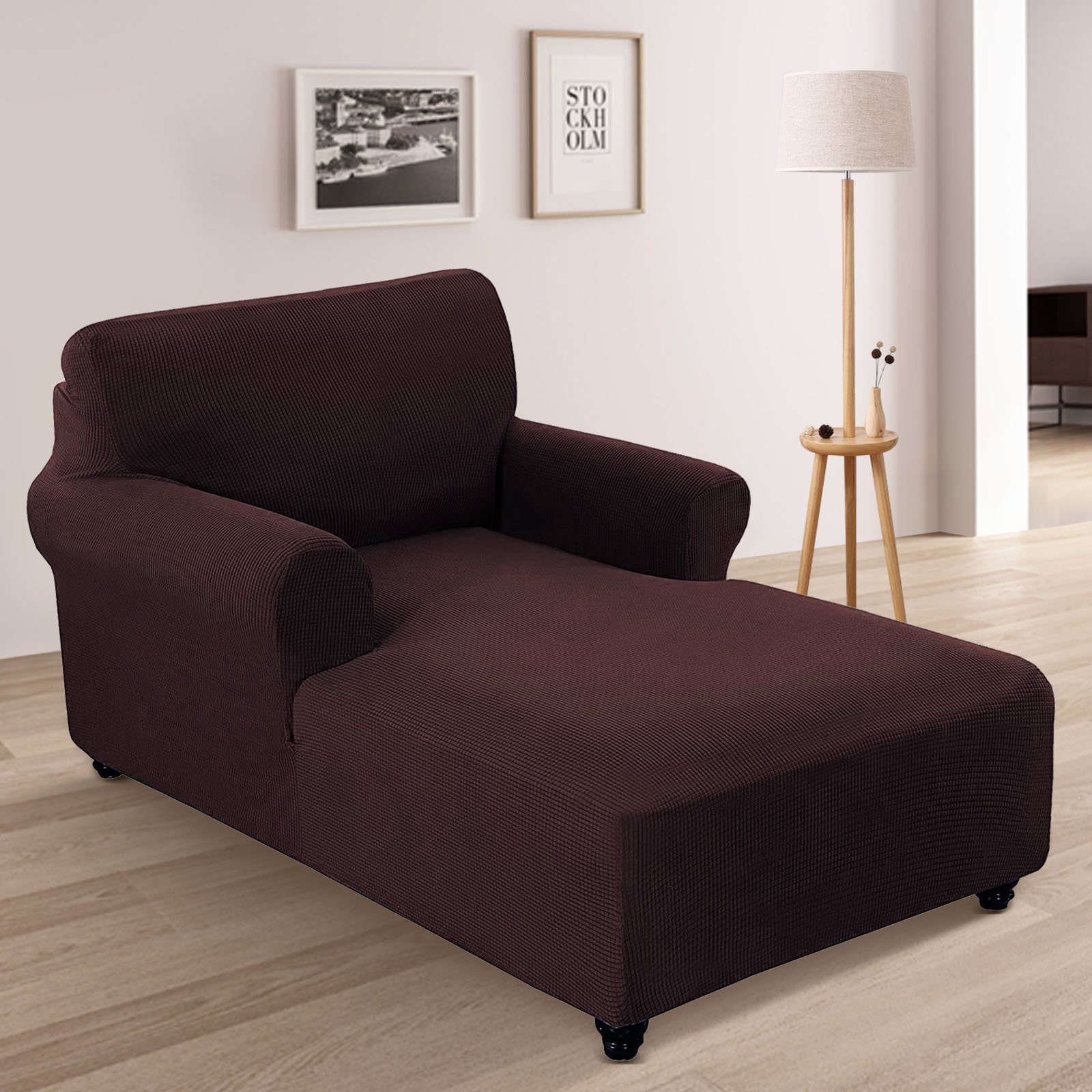 Sofahusse Strecken Armlehnen Chaise Lounge Schonbezug Bezug für Chaiselongue, Qelus Braun