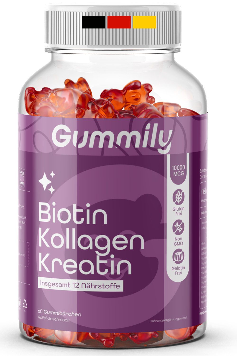 Gummily® Biotin Gummibärchen - LABORGEPRÜFT für Harre, Haut & Nägel Gummibärchen, 60 er 180 g