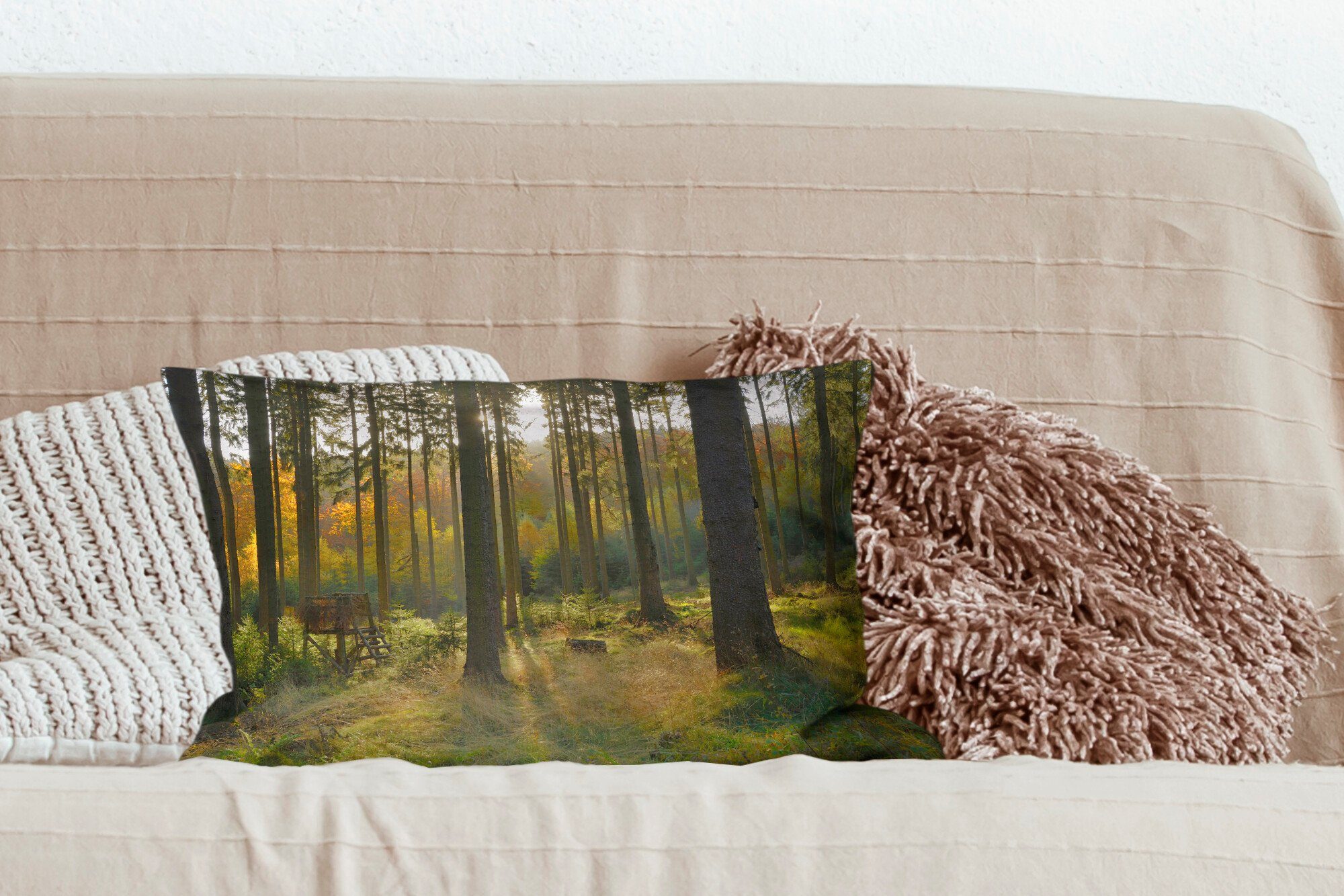 Wohzimmer - MuchoWow Sommer Wald - Zierkissen, Dekokissen Füllung, mit Dekokissen Sonne, Schlafzimmer Dekoration,